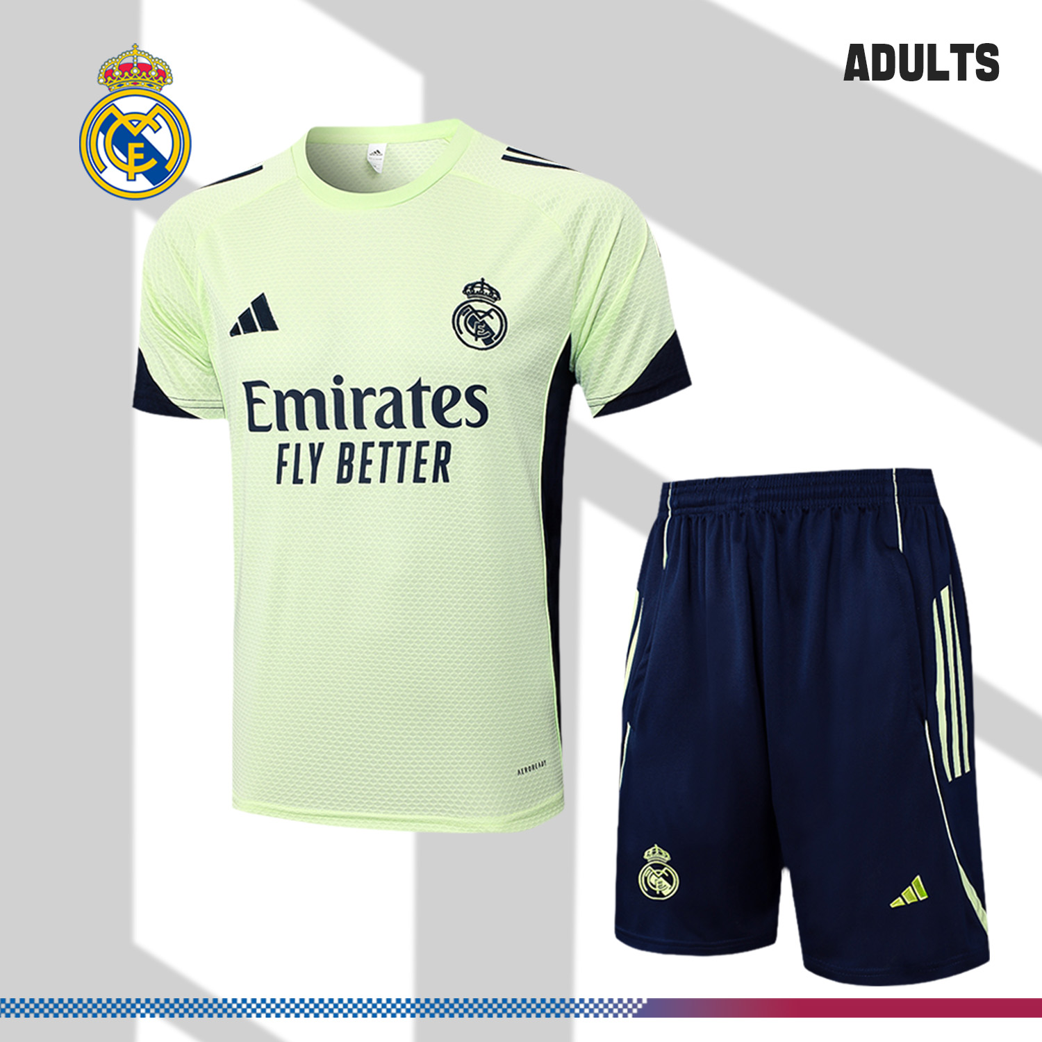 2025/2026 Real Madrid Light Green Adult Short Sleeve Training Suit Set (Adult Kit)