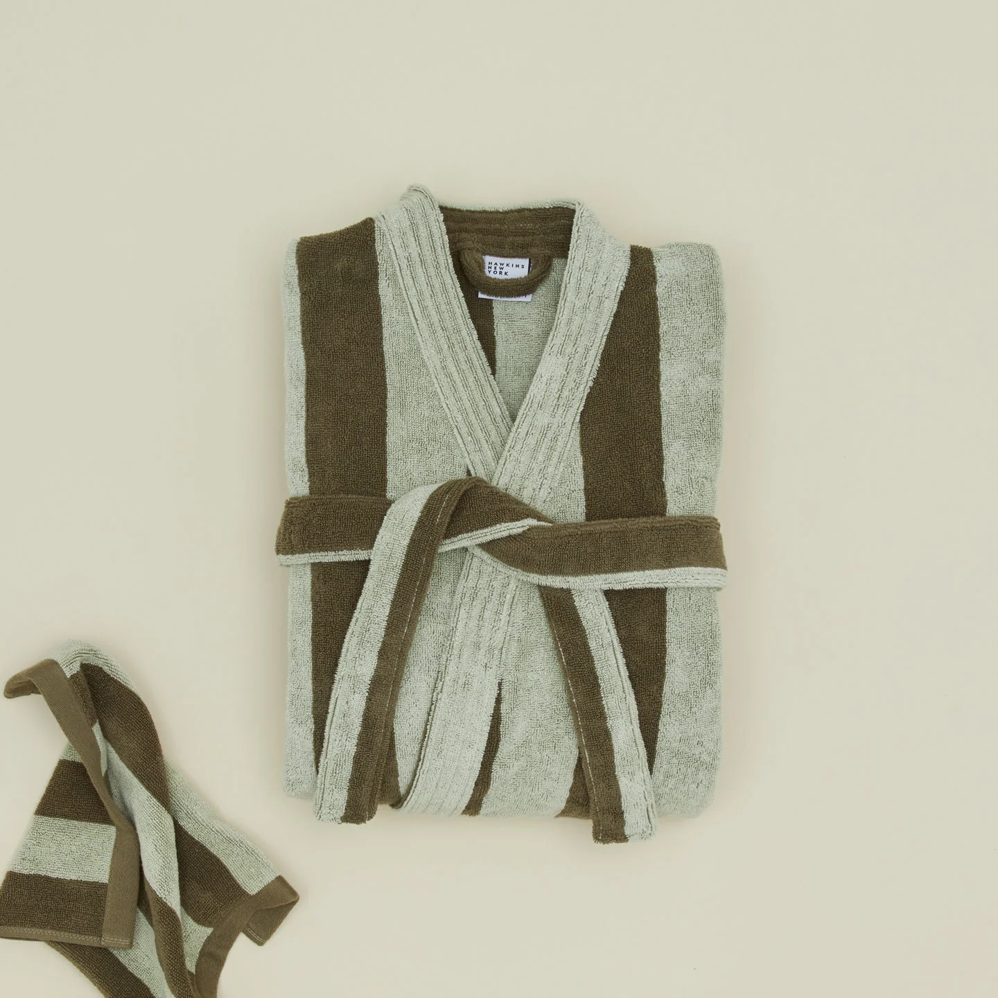 Simple Striped Terry Bathrobe - Sage/Olive