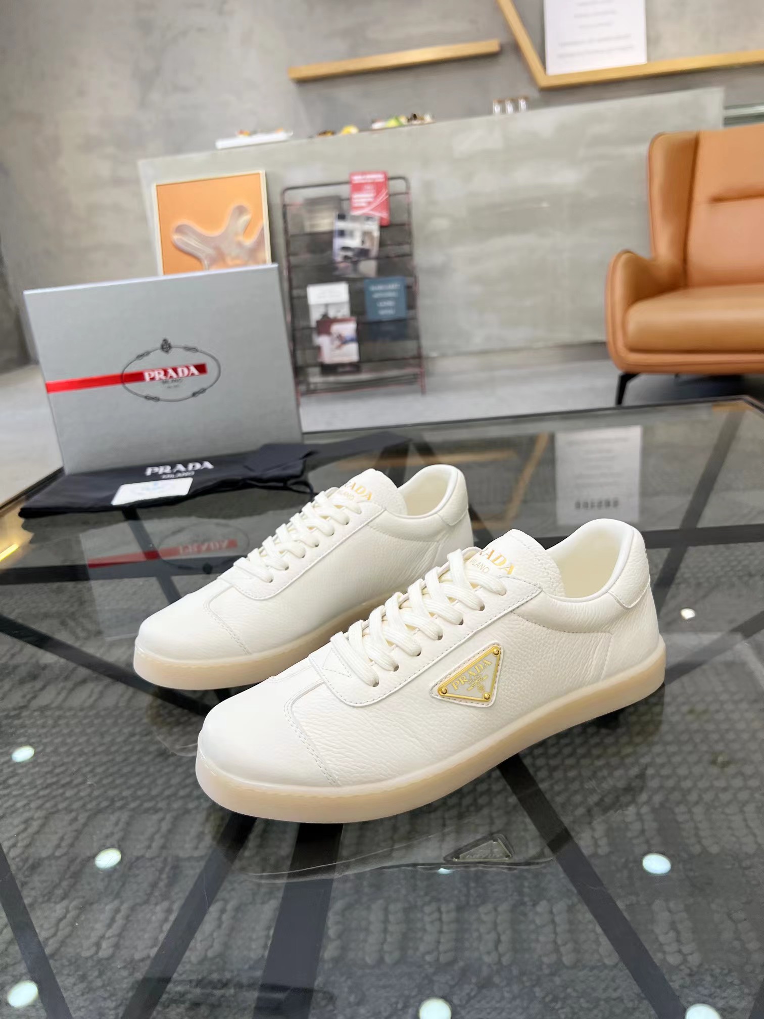Prada Downtown Leather Sneakers