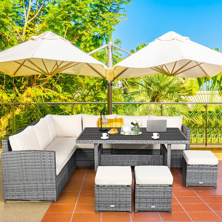 Stefanie Polyethylene (PE) Wicker 9 - Person Seating Group with Cushions