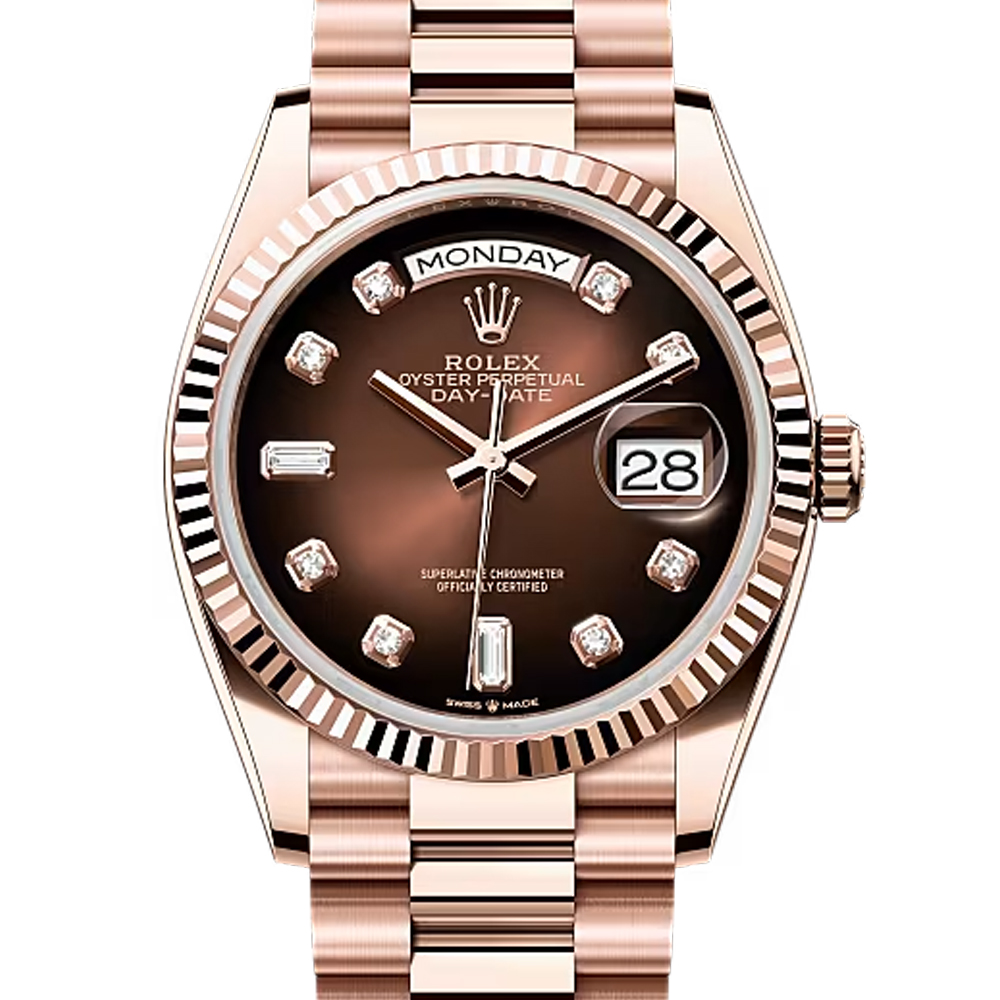 RolexDay-Date 36 Brown Ombre Diamond Dial Everose Gold President Watch 128235