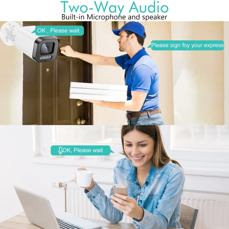 Gadinan 5MP POE Security Camera System Kit Two Way Audio 4K NVR Color Night Vision CCTV Outdoor IP H.265+ Video Surveillance Set