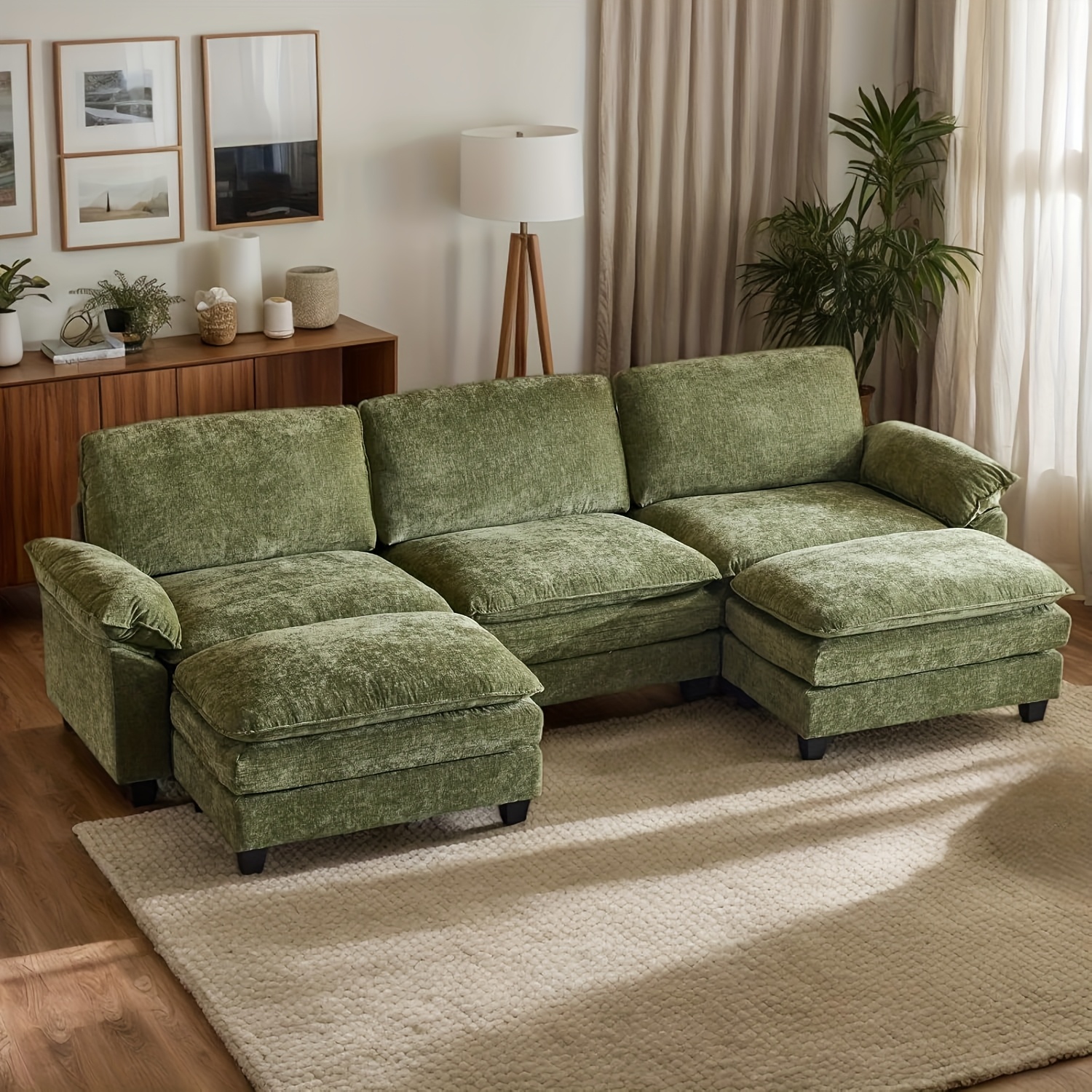 Double-layer modular sofa in chenille teddy velvet