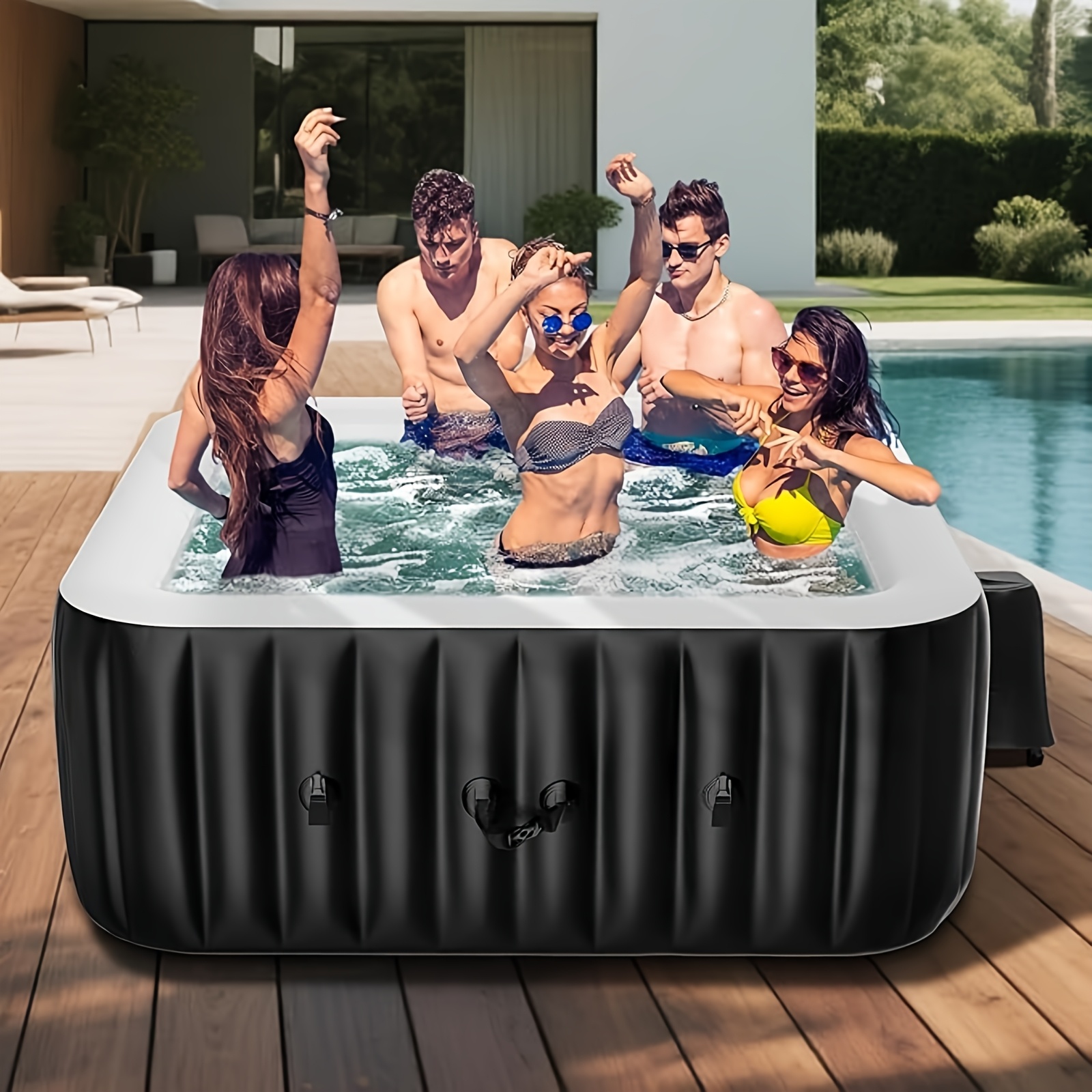 Square 6-person inflatable wave-making bathtub