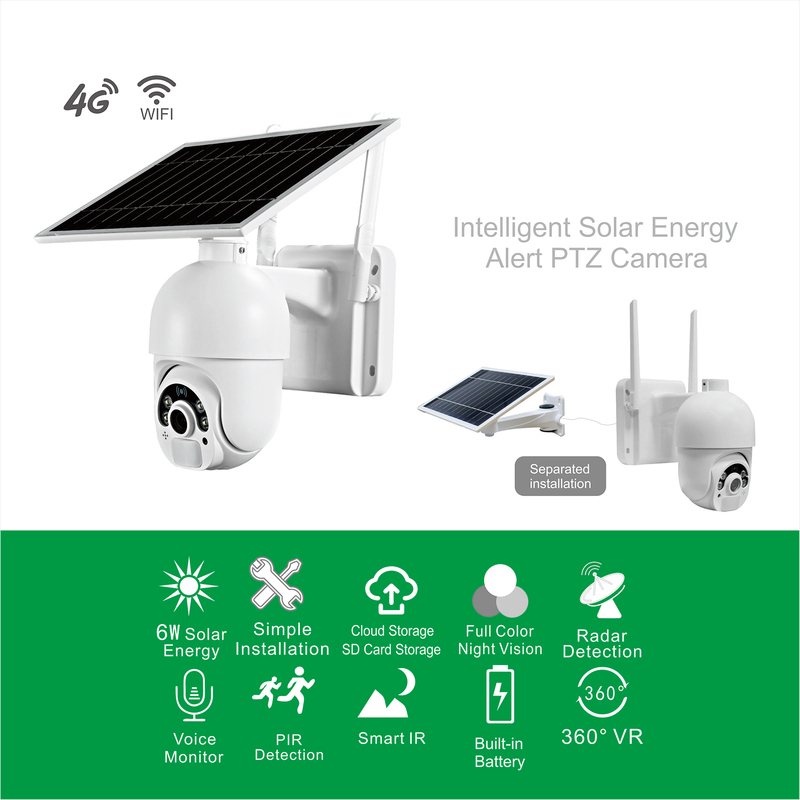 Gadinan Solar Security PTZ IP Camera 4G /WiFi 1080P Outdoor Wireless Two-Way Audio PIR Surveillance CCTV Motion Detection Camera