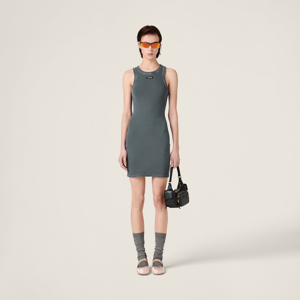 Garment-dyed ribbed knit jersey mini-dress