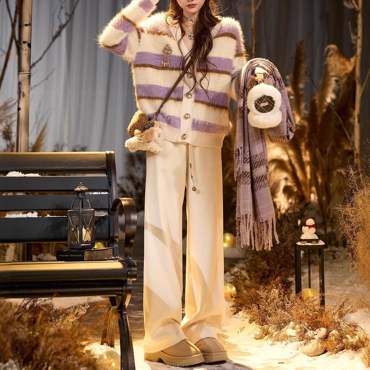 Soft Cream High-Waist Wide-Leg Trousers