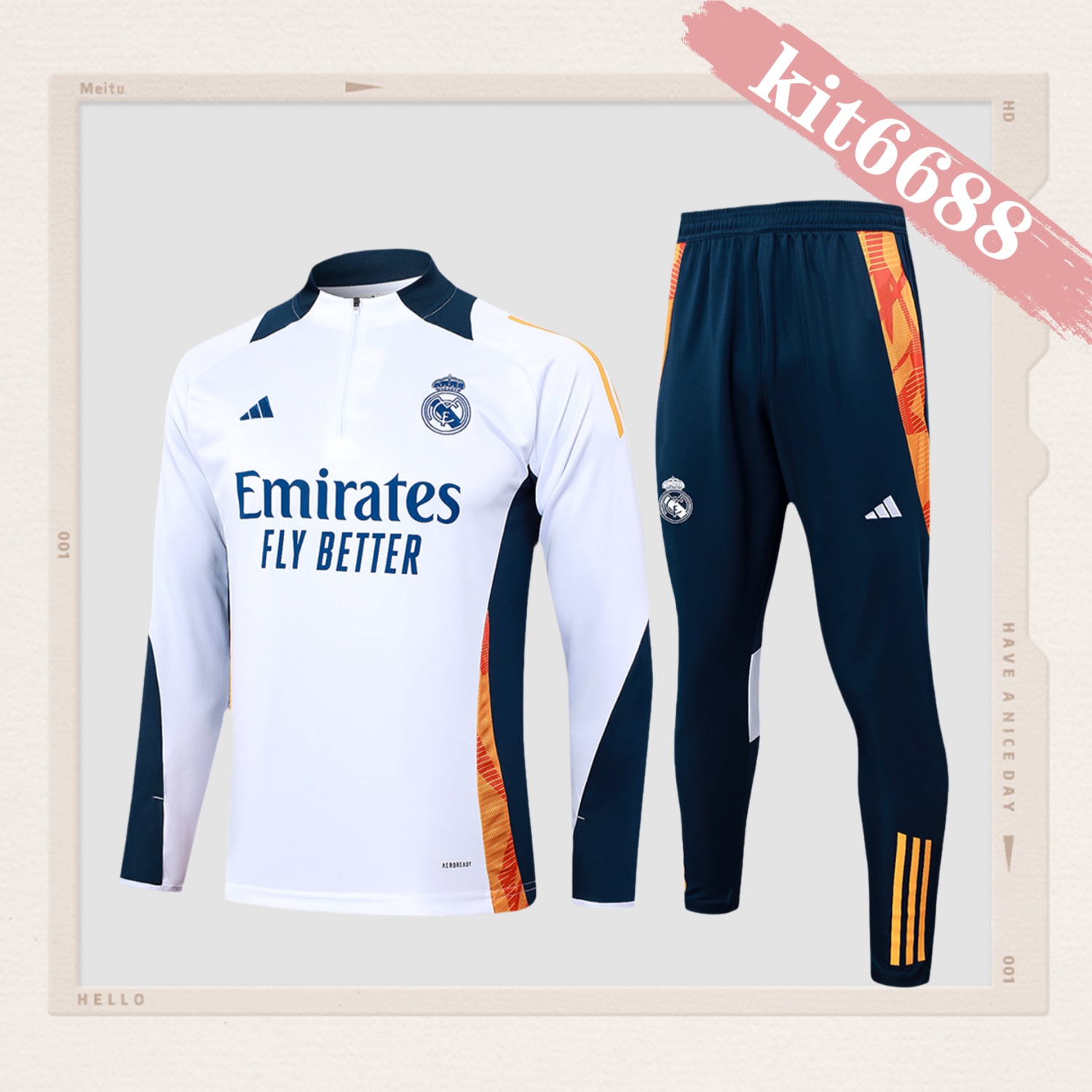 2024/2025 Real Madrid White Adult Half Zip Training Kit (Adult Kit)