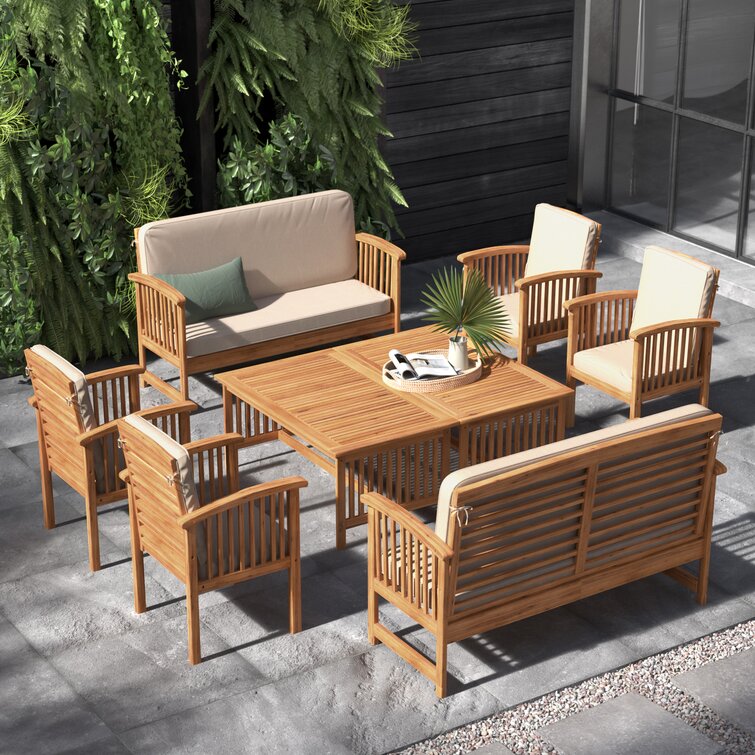 Solid Wood 8 - Person Seating Group with Cushions