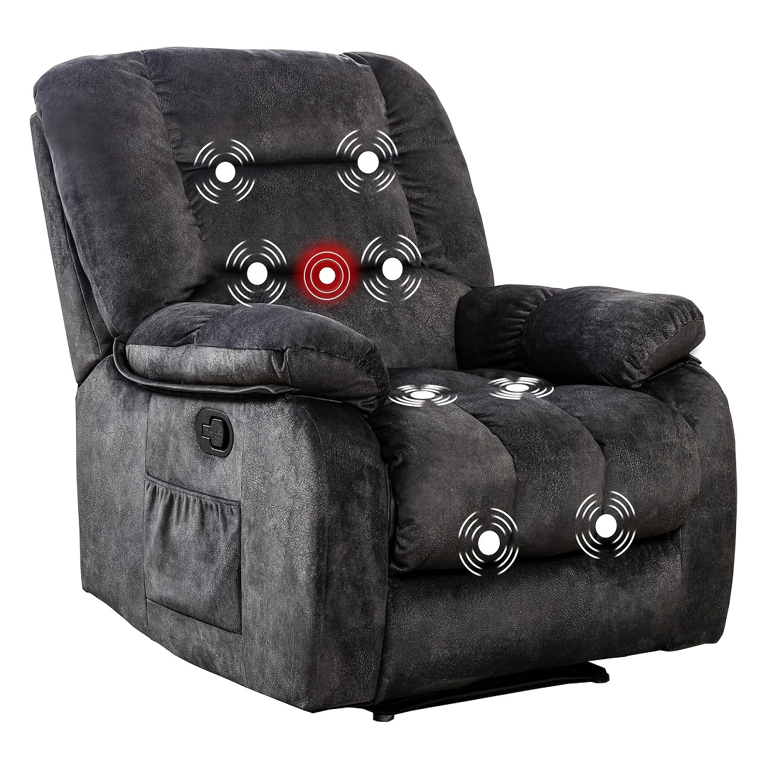 Extra-large manual massage recliner, designed for seniors and adults, featuring thickened fabric, heating and vibration functions, USB port, remote control, and thickened soft cushion seat, suitable for the living room