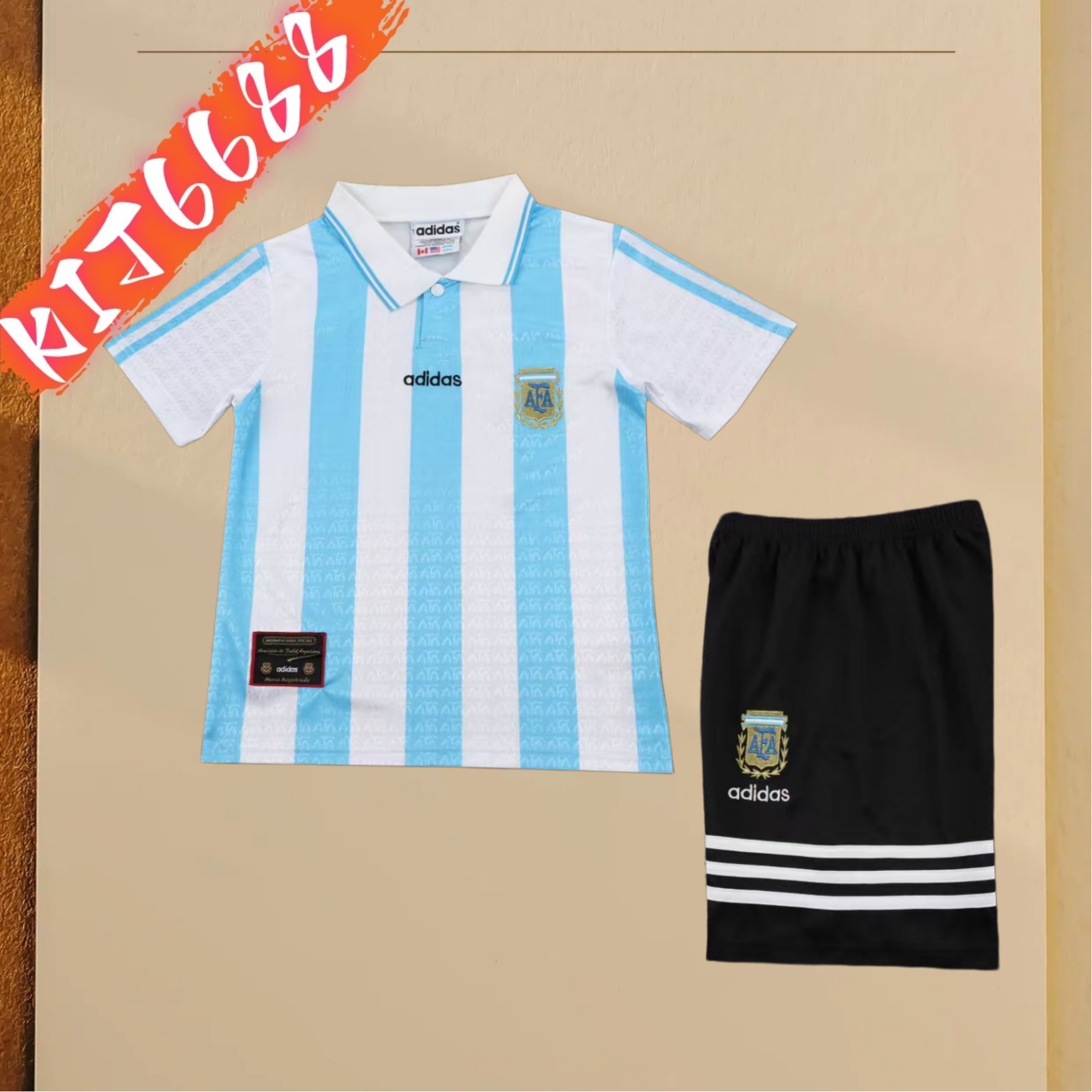 1994 Argentina home Retro  Football Shirt ( Kids Kit )