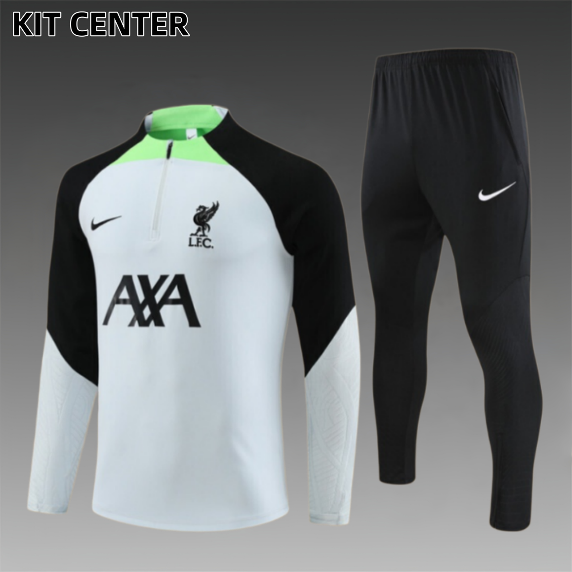 23/24 Liverpool Light gray with green Half Zip Training Kit (Adult Kids Kit)