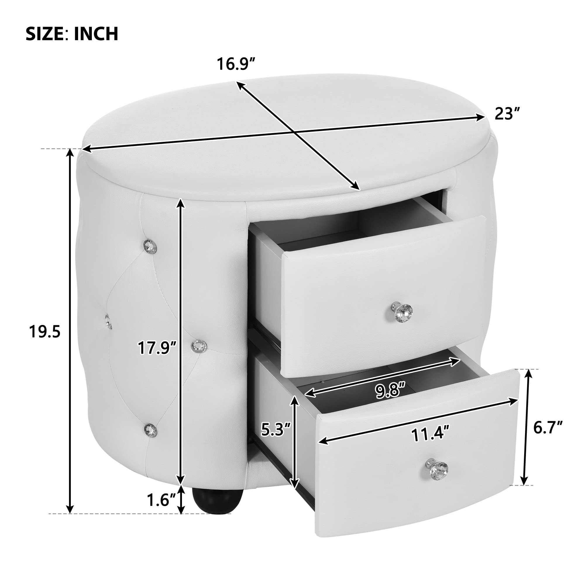 Modern Mid-Century Upholstered Night Stand with 2 Drawers for Bedroom Wood Bedside End Table