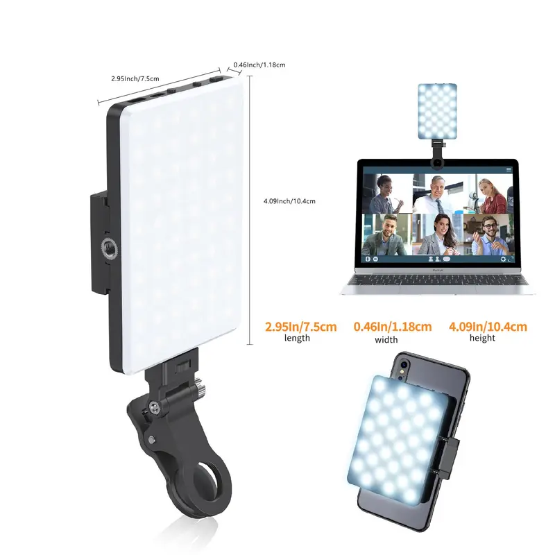 USB Rechargeable Clip-on LED Selfie Panel Fill Light, Portable Dimmable Phone Video Light for iPhone Android, Adjustable Panel Light for Live Streaming, Makeup, Vlog Portrait Photography