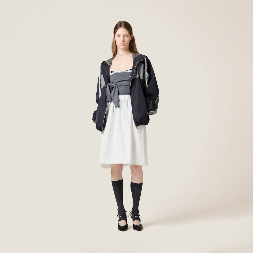 Technical silk zipper blouson jacket