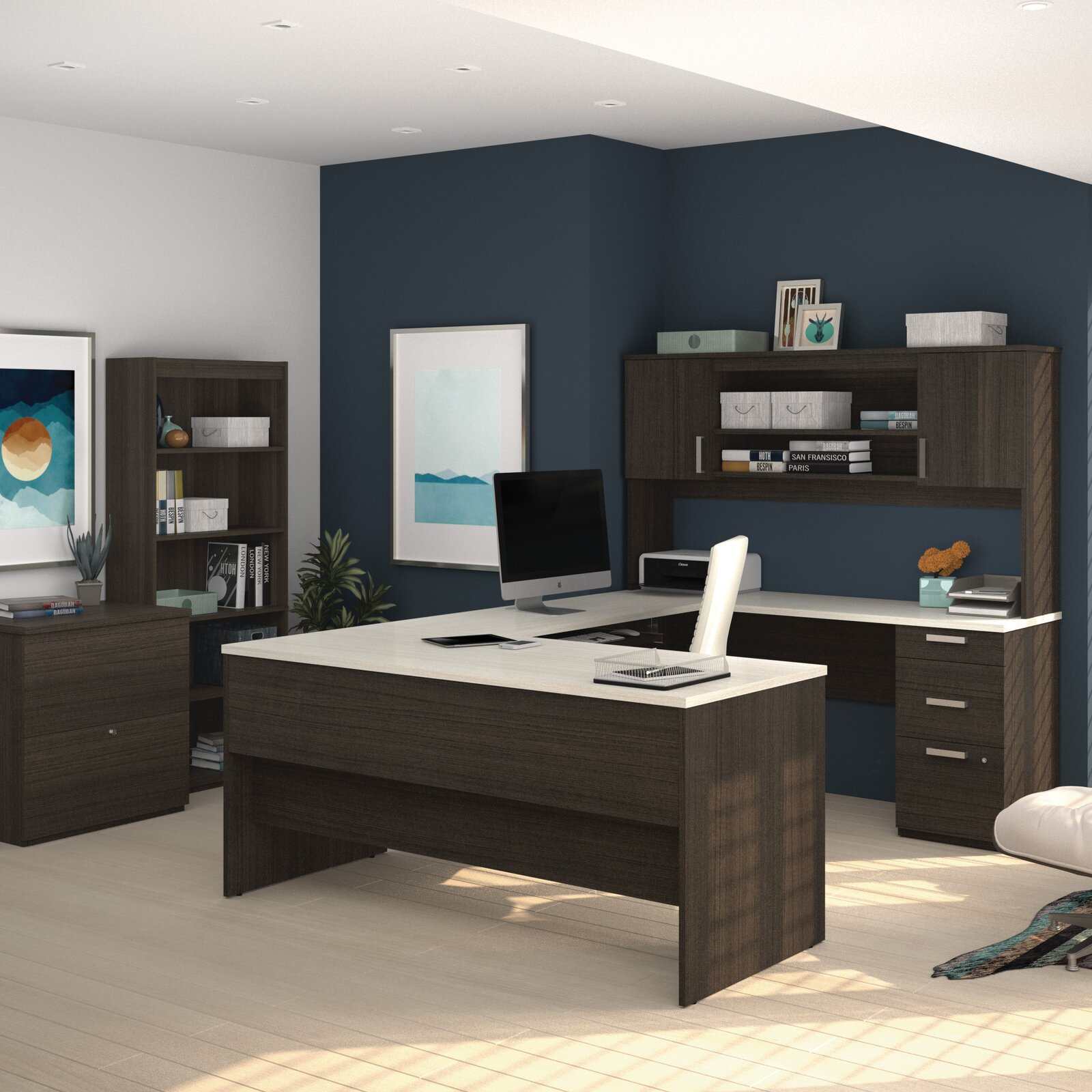 Chanice 4 Piece U-Shape Computer Desk Office Set with Hutch
