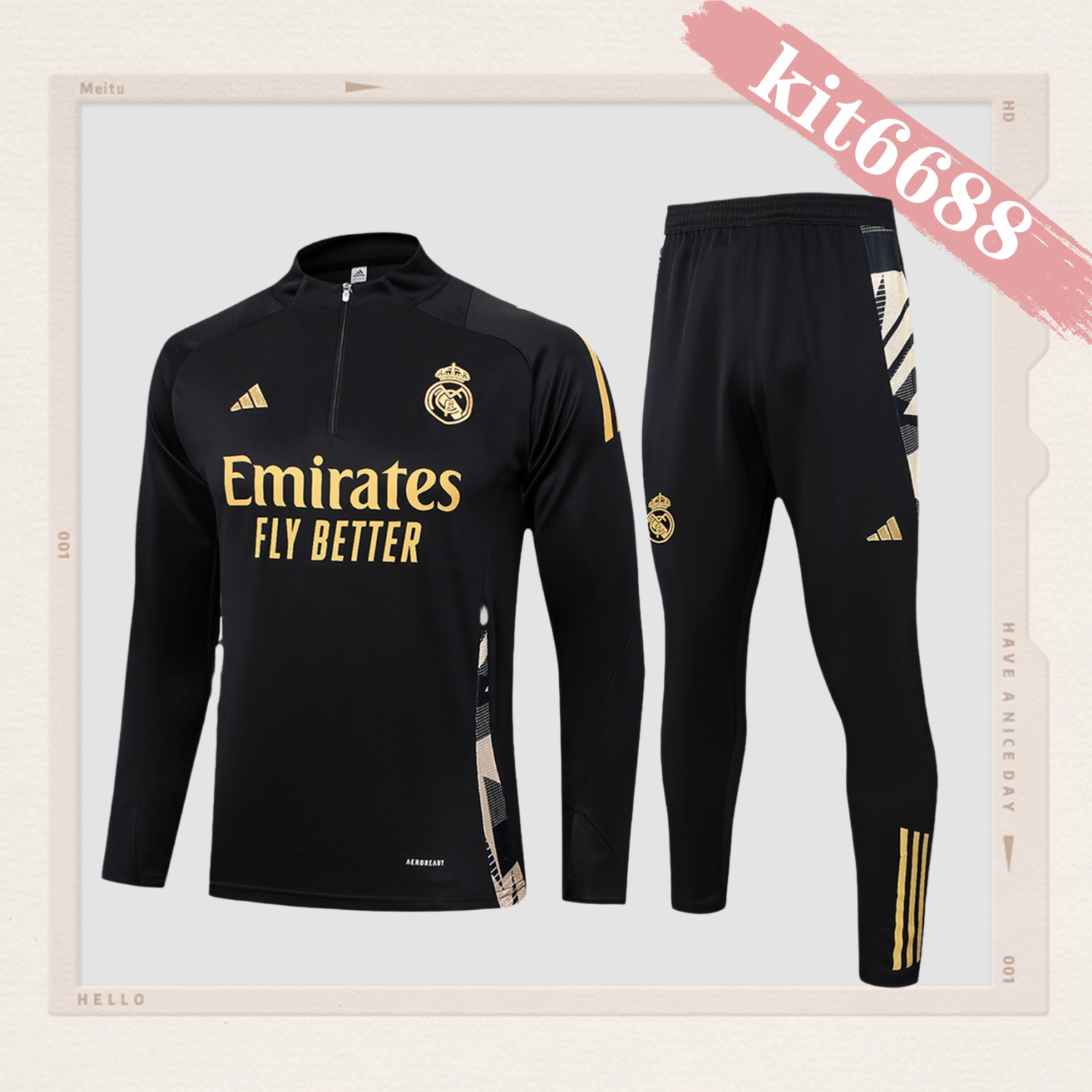 2024/2025 Real Madrid Black Adult Half Zip Training Kit (Adult Kit)