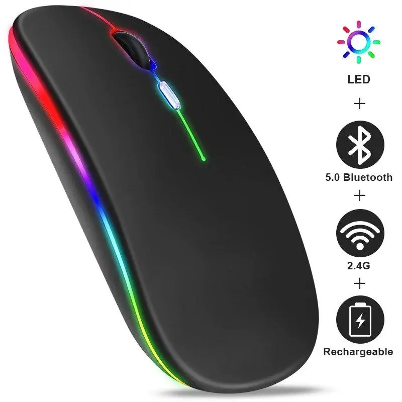 Rechargeable Wireless Mouse, Bluetooth & 2.4G Dual Mode RGB LED Backlit Optical Mouse, Portable Slim Computer Mouse for Laptop, PC, Notebook, Office & Casual Gaming