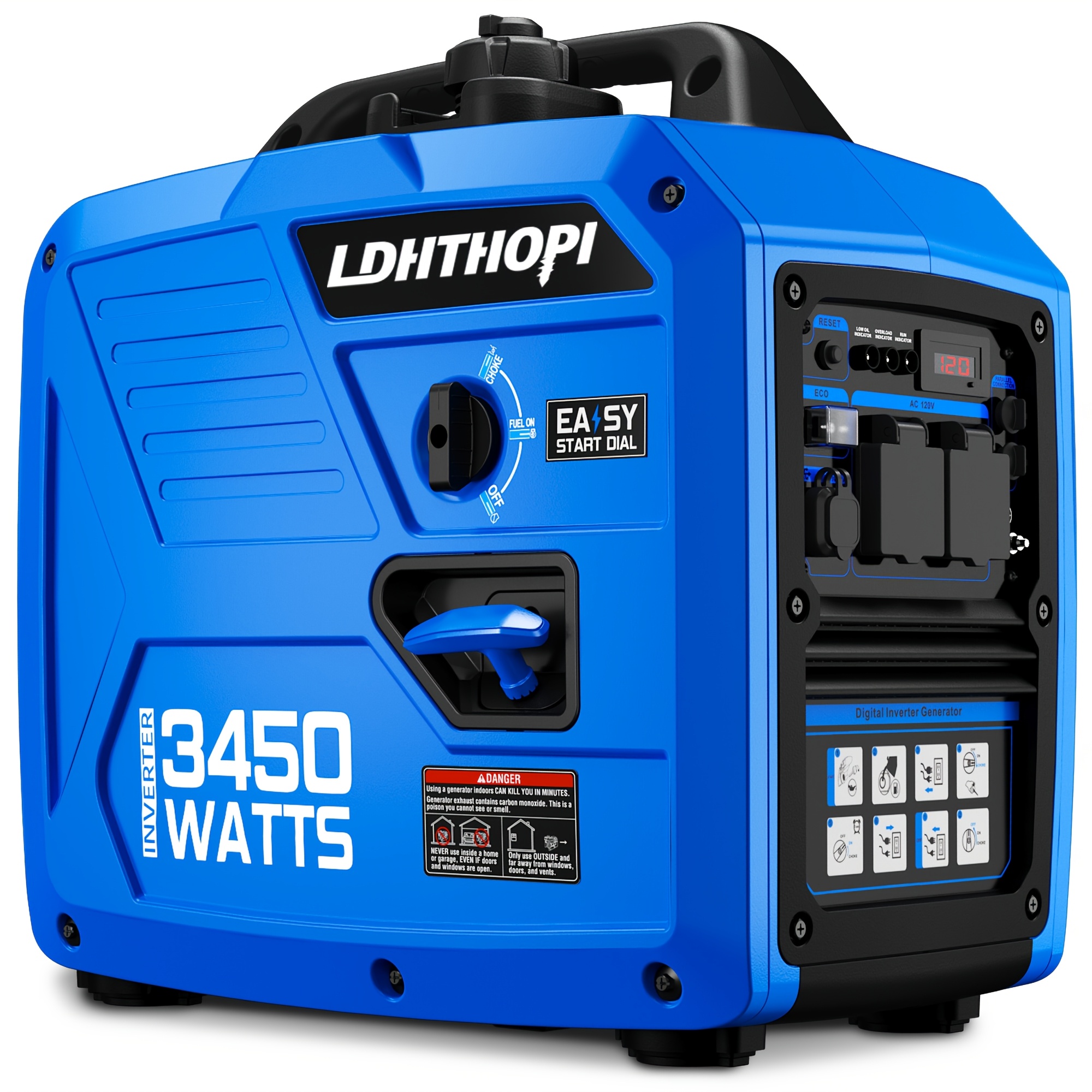 3450-watt portable inverter generator, suitable for home use, with a 1.6-gallon large fuel tank, capable of running for up to 8.3 hours, 120V gasoline generator ultra-quiet - meets EPA standards