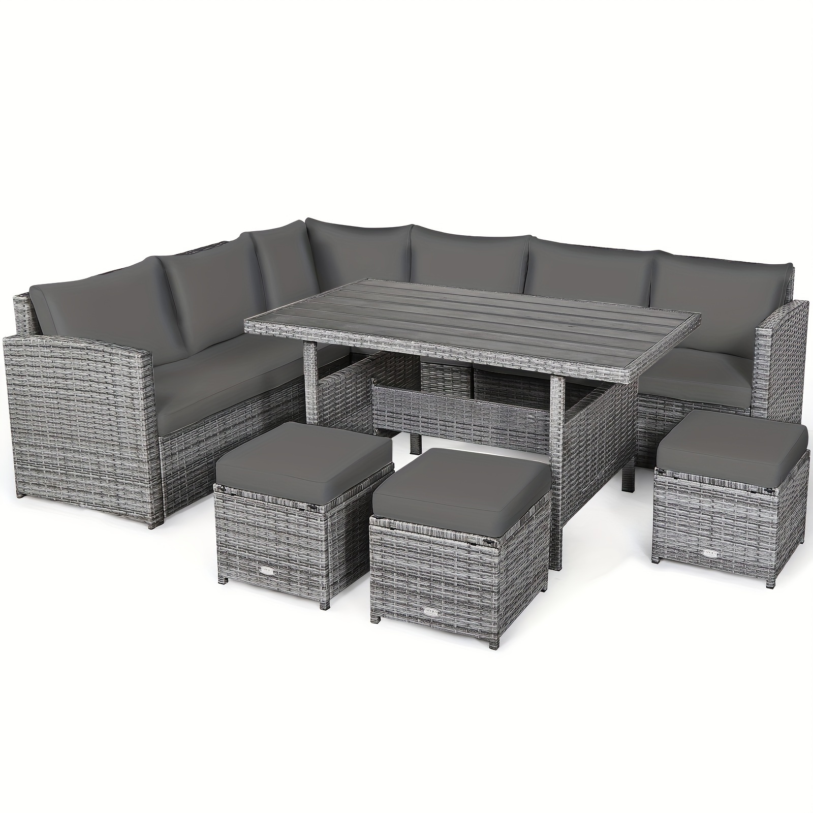 7-piece courtyard rattan dining table set, combination sofa, footstool, garden gray