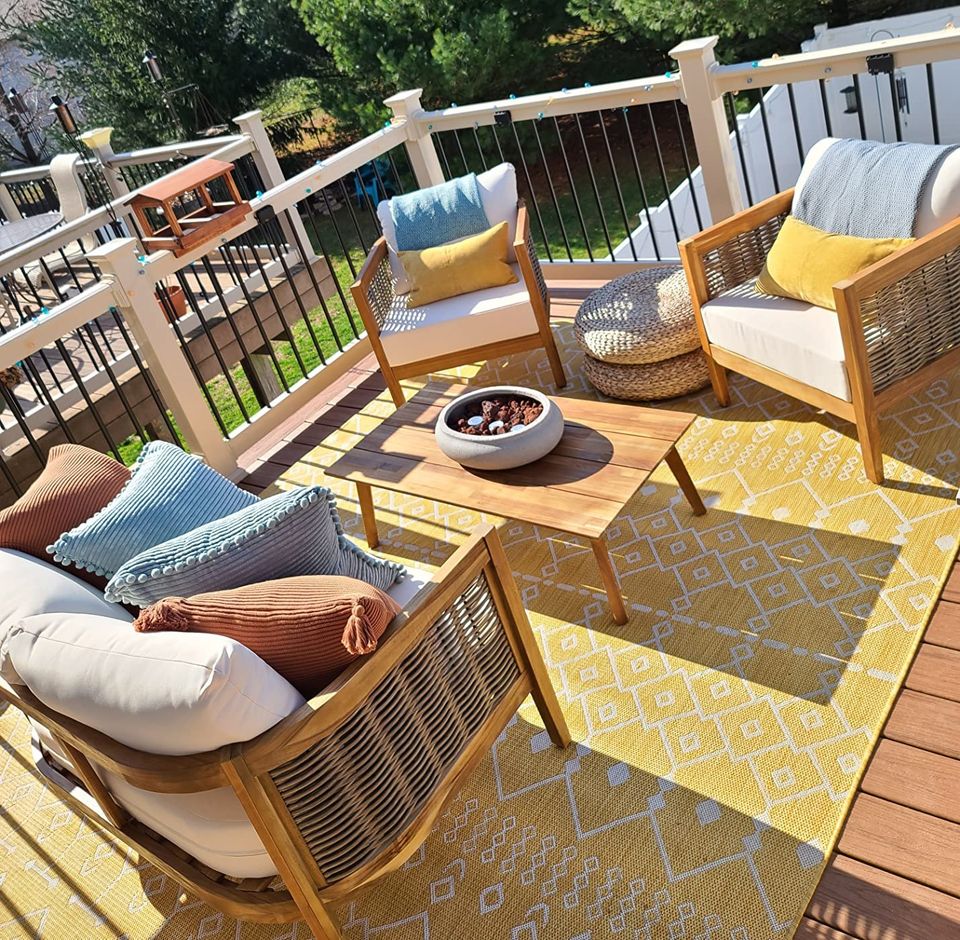 Burchett Outdoor 4 Pcs Chat Set - Acacia Wood and Wicker - Teak/Mixed Brown/Beige