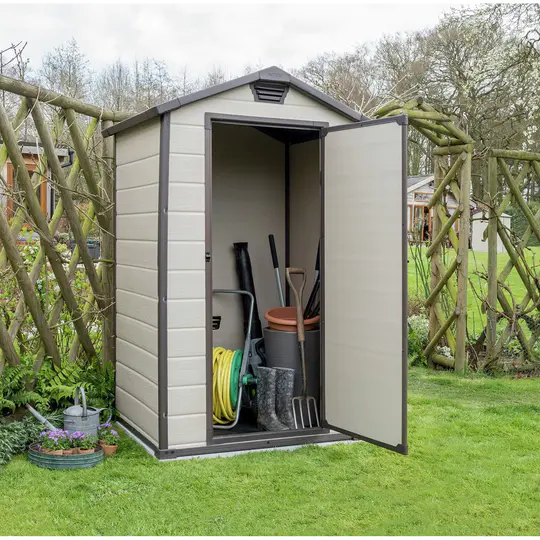 Keter Manor Outdoor Plastic Garden Storage Shed, Beige, 4 x 3 ft