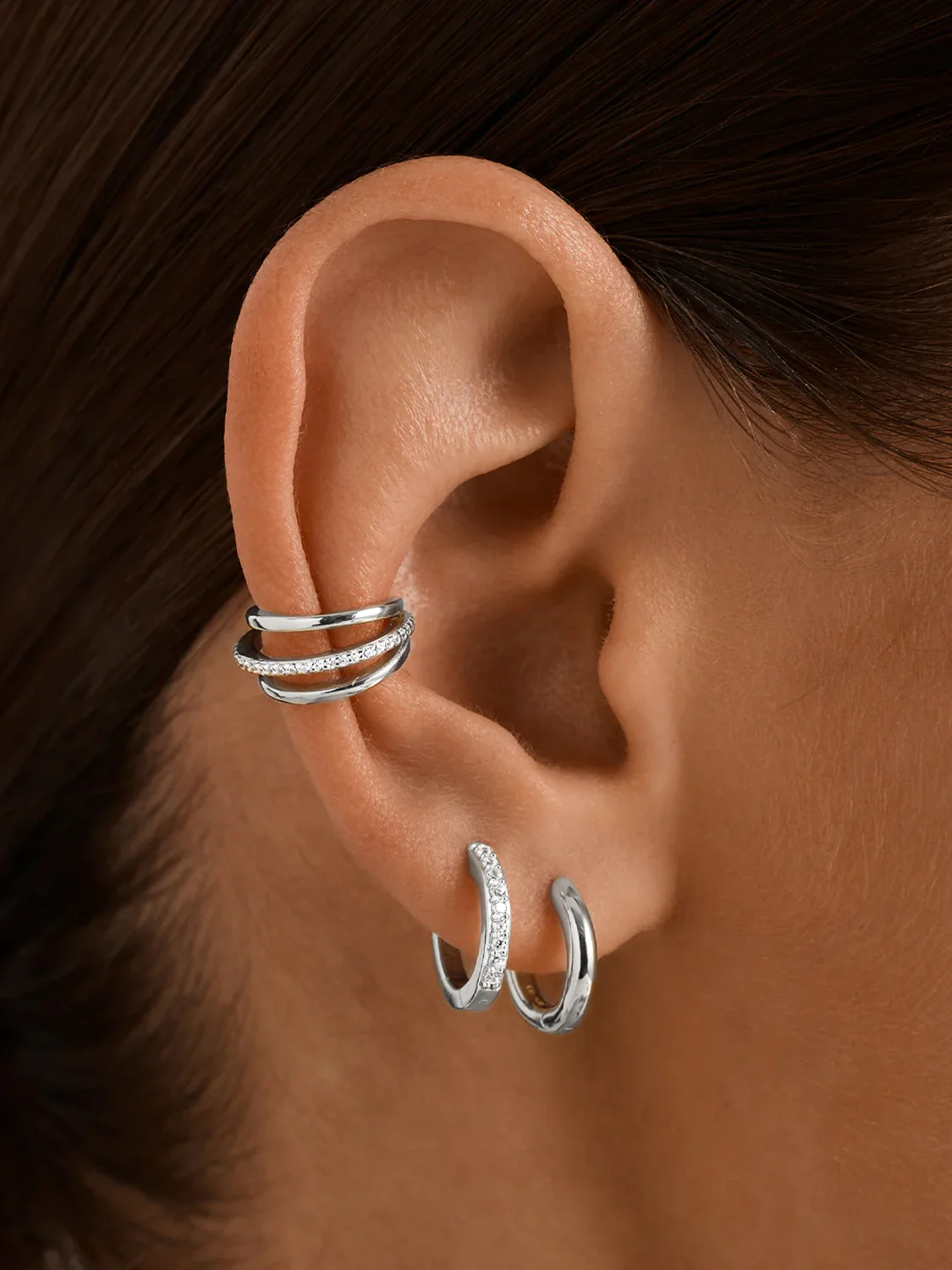 Silver Pave Sapphire Layered Ear Cuff