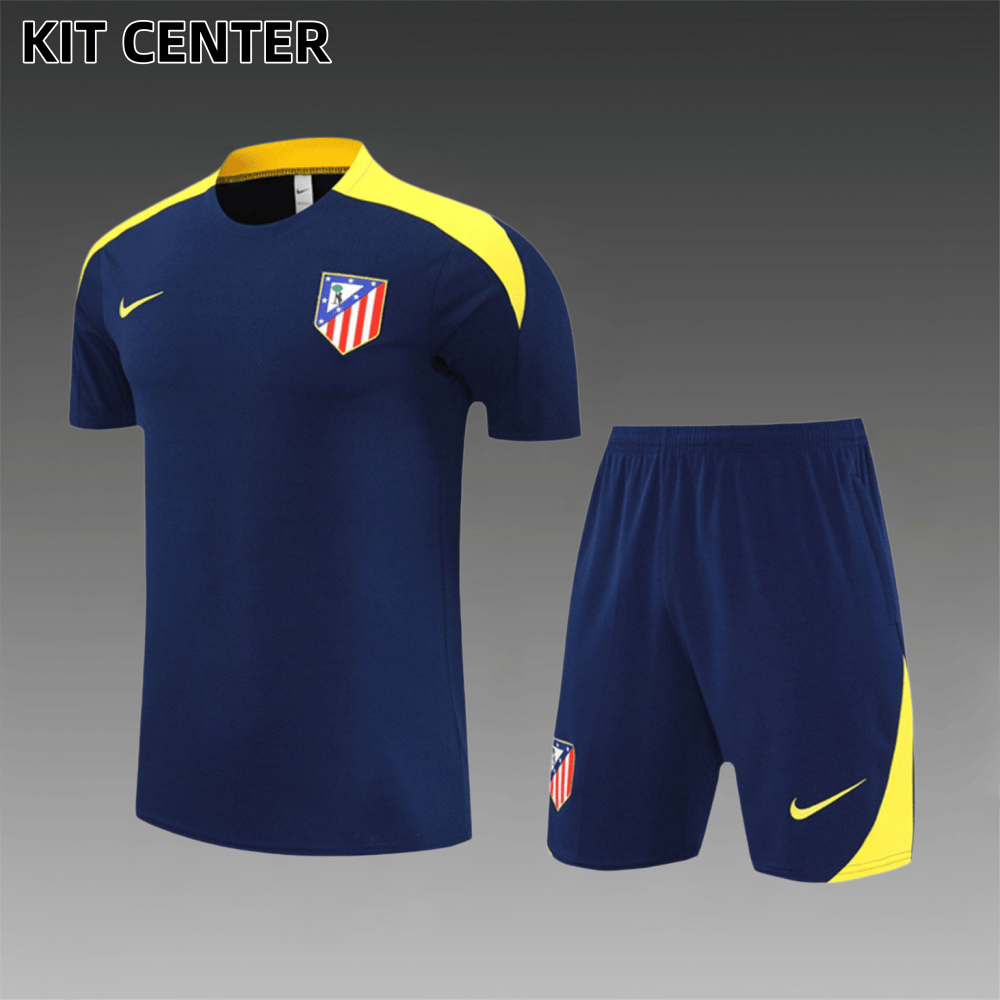 2025/2026 Atletico Madrid Dark Blue Kids Short Sleeve Training Clothes (Kids Kit)