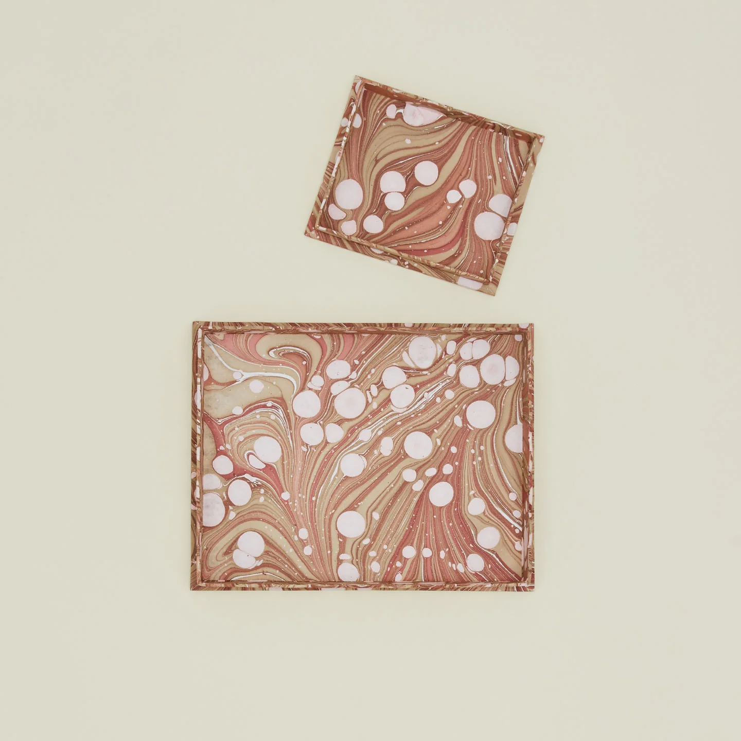 Marbleized Scalloped Tray, Set of 2 - Mocha Marble