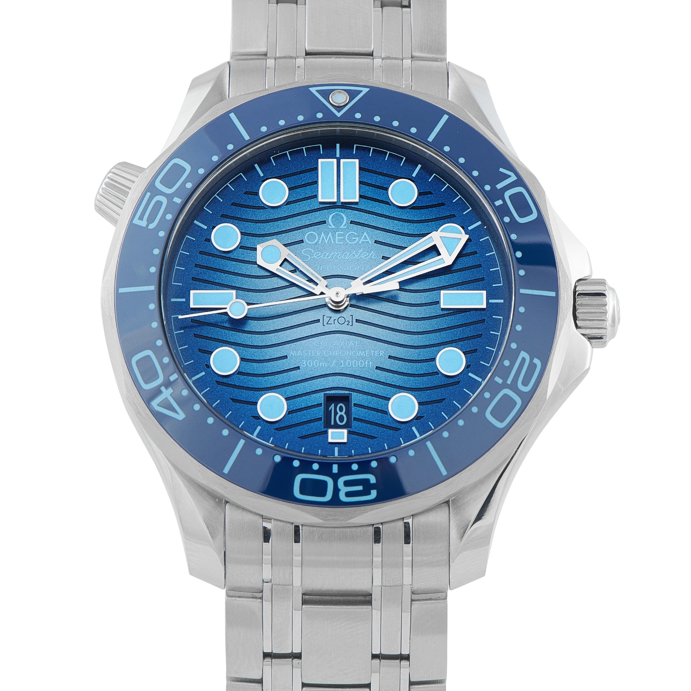 OmegaSeamaster Diver Summer Blue Steel Watch 210.30.42.20.03.003