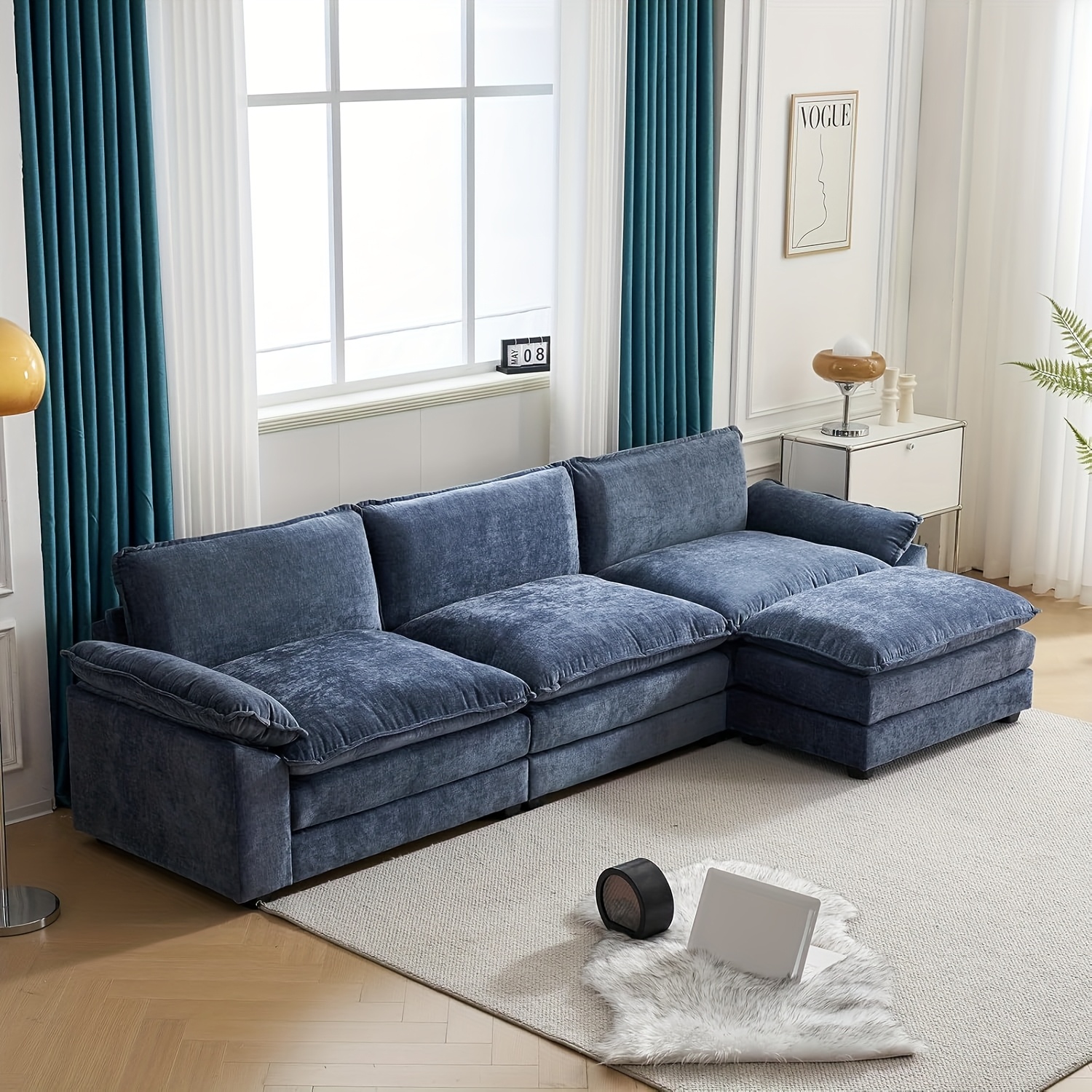 Double-layer modular sofa in chenille teddy velvet