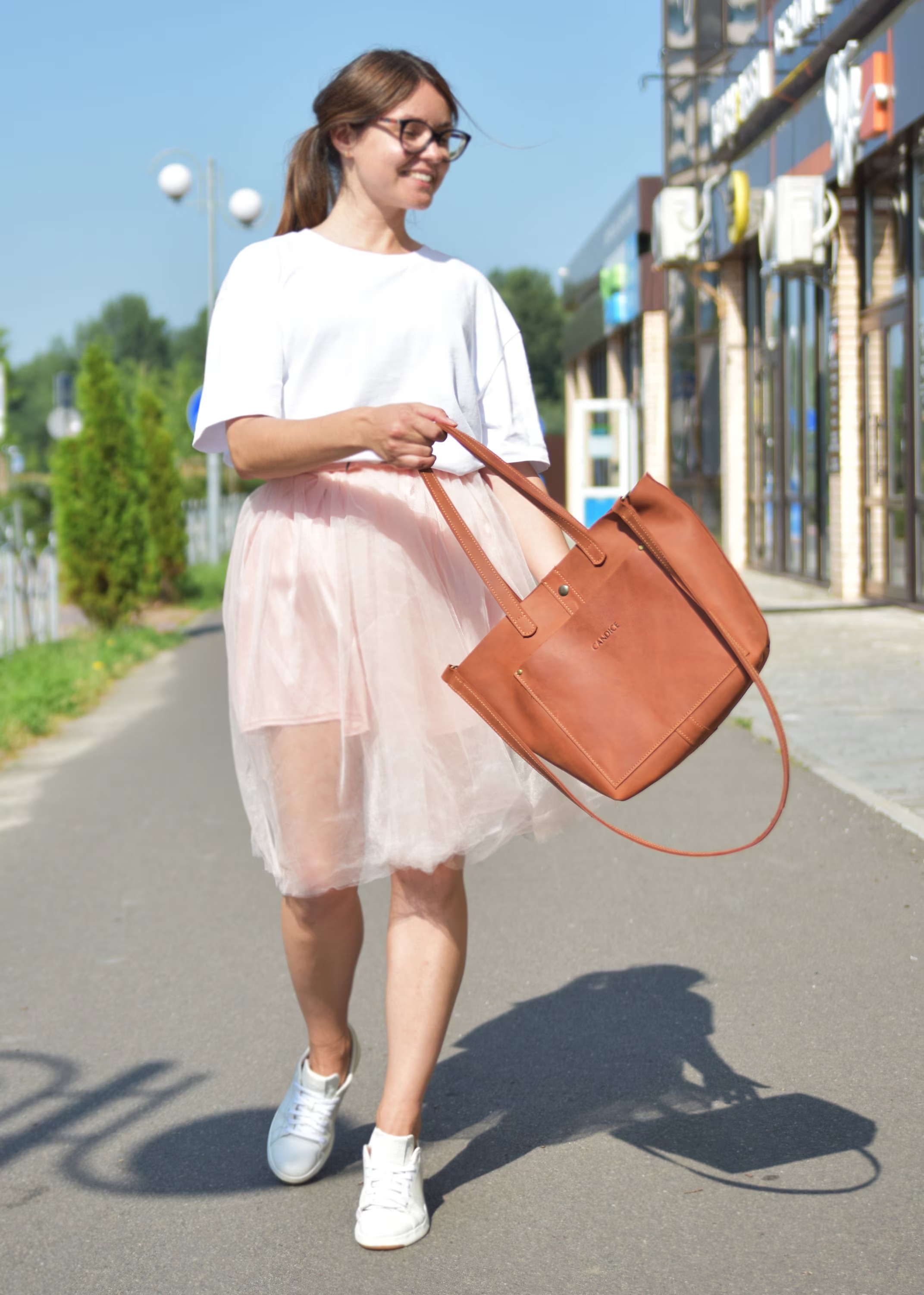 Warm Tan Minimalist Full-Grain Leather Tote
