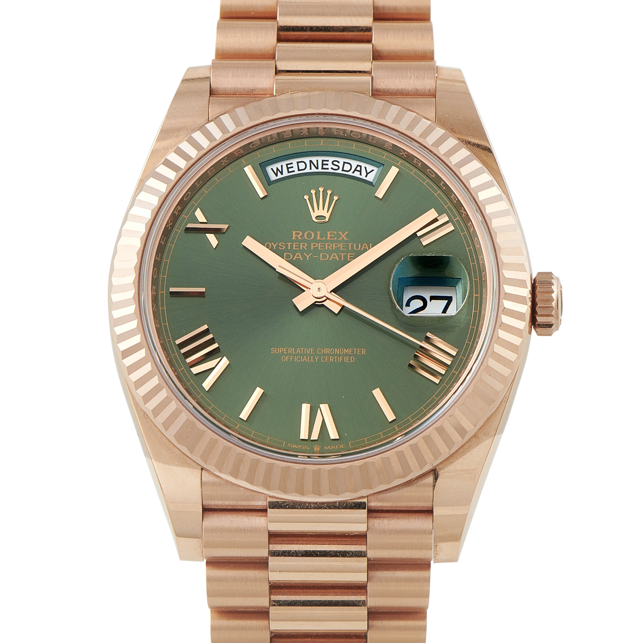 RolexDay-Date Green Roman Dial Everose Gold President Watch 228235
