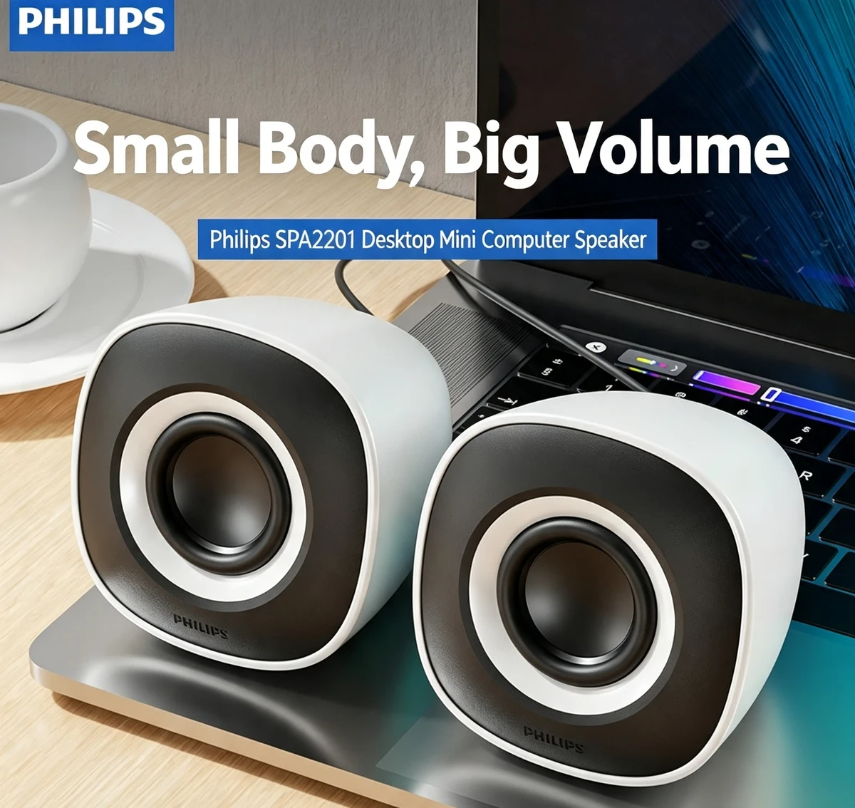 USB Powered Mini Computer Speakers, 3.5mm AUX Wired Desktop Speakers, 360° Surround Stereo PC Speakers for Laptop, Desktop, Home Office Dormitory