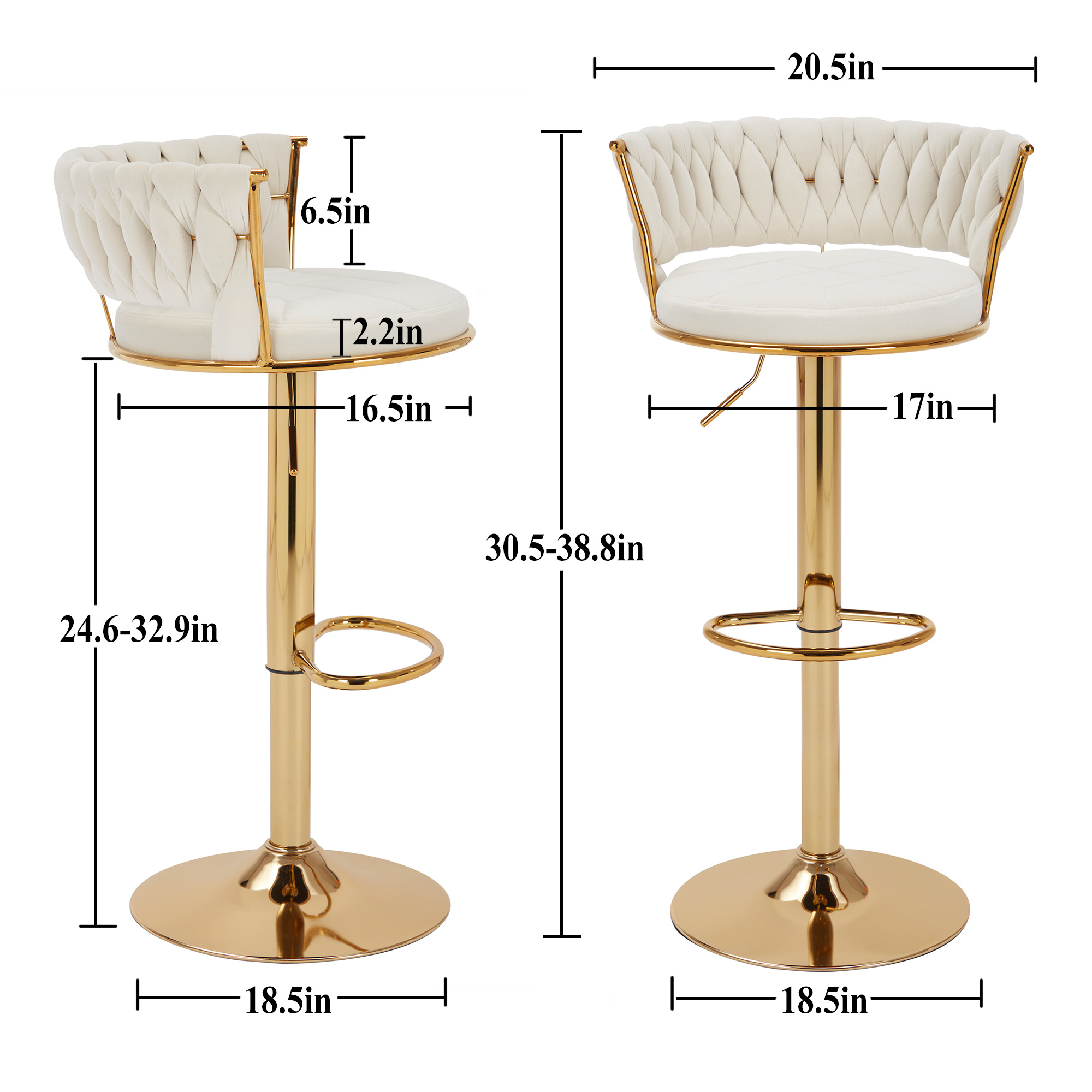 VECELO 360°Set of 4 swivel bar chairs, height-adjustable counter high chairs with back and arms, suede fabric kitchen island chairs