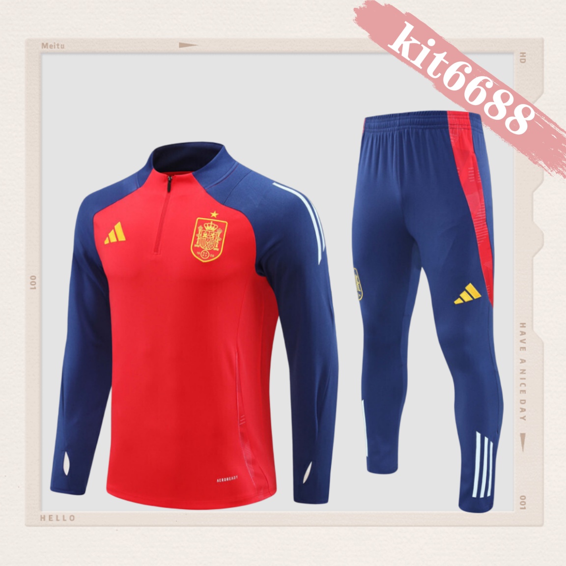24/25 Spain red Half Zip Training Kit (Adult Kids Kit)