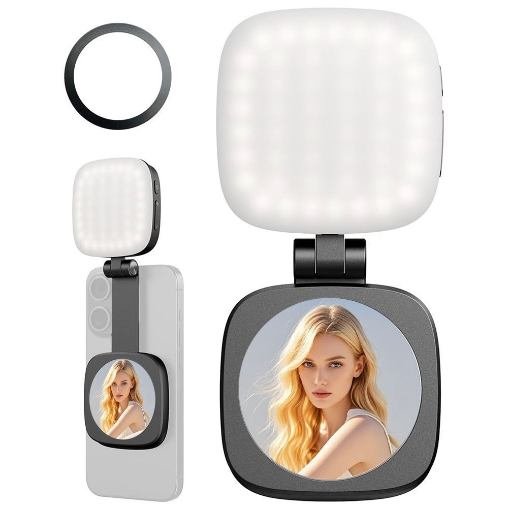 NEEWER NL48B Magnetic Selfie LED Fill Light, USB Rechargeable Portable Vlogging Light with Mirror & Foldable Stand, Adjustable Pocket Size Video Light for iPhone Android Smartphone, Content Creator Photography Live Streaming