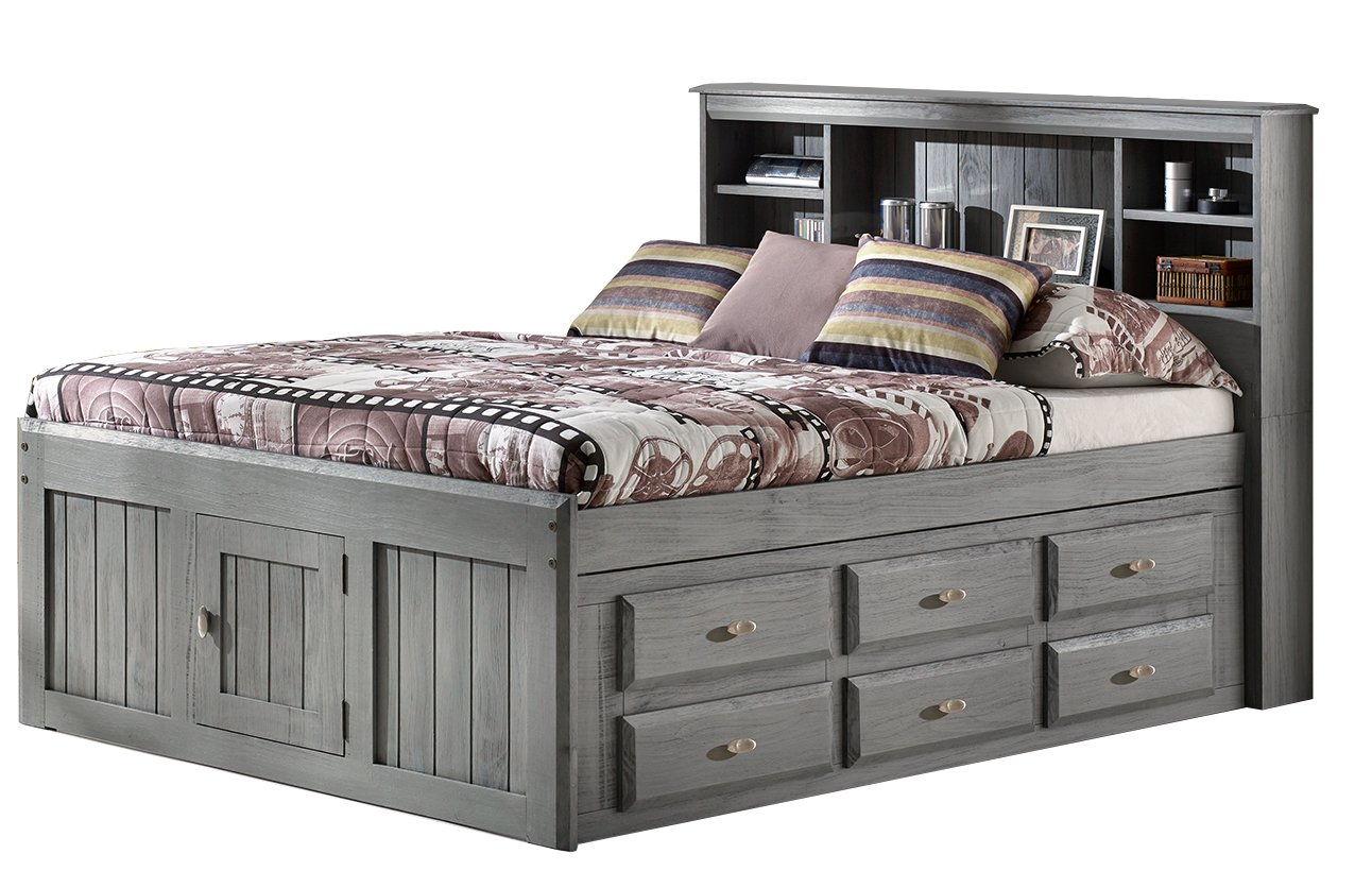 Charcoal Full Bookcase Bed with 12 Drawers