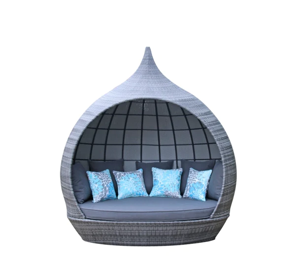 Outdoor Rattan leisure Daybed outdoor Furniture , Roofed Lounger Wicker Patio Chaise Lounge Daybed for poolside,hotel white