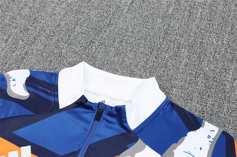 2025/2026 Real Madrid yellow and blue adult half-zip training suit (Adult Kids Kit)