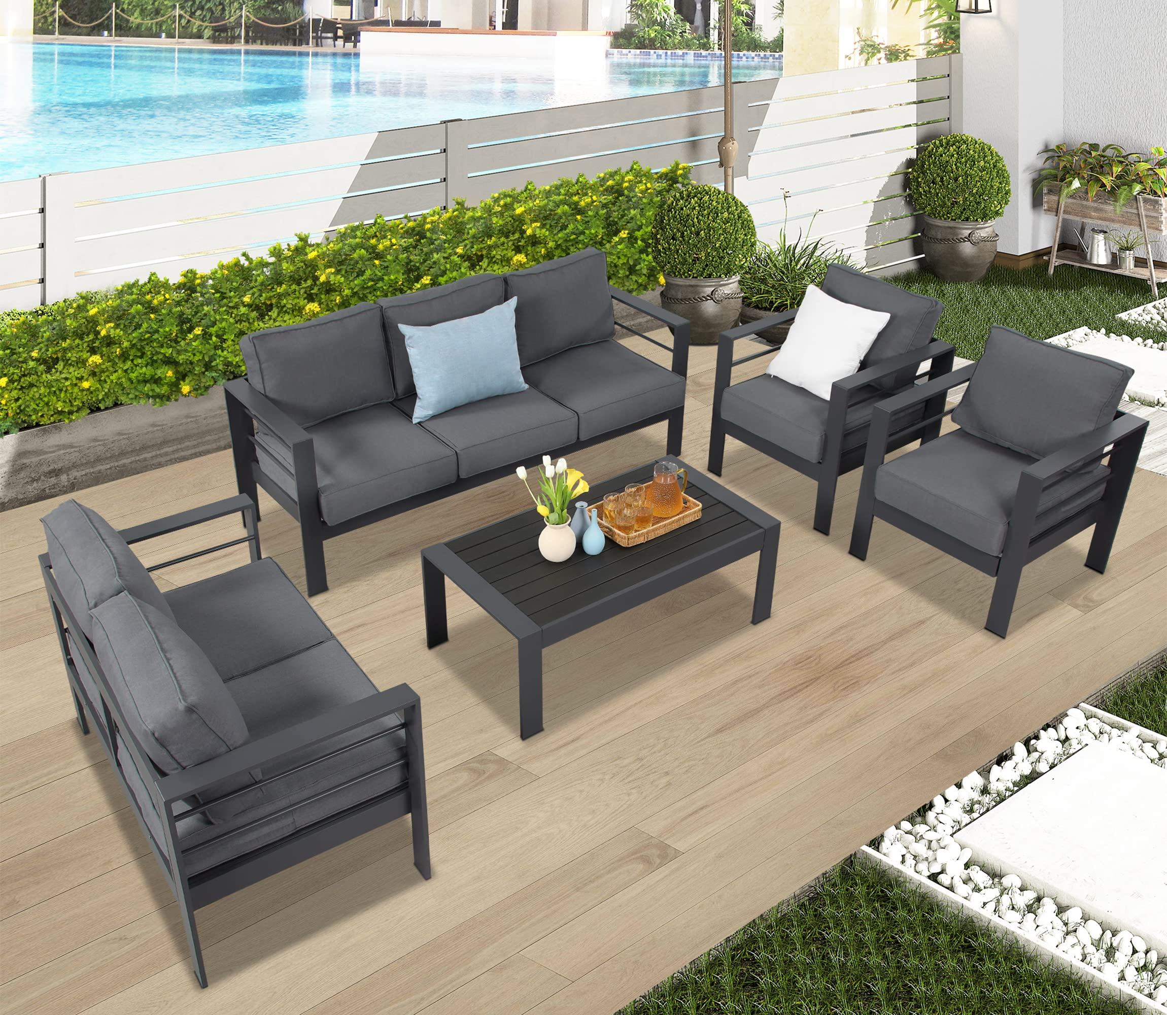 Aluminum Outdoor Patio Furniture Set, Outdoor Sectional Metal Sofa with 5