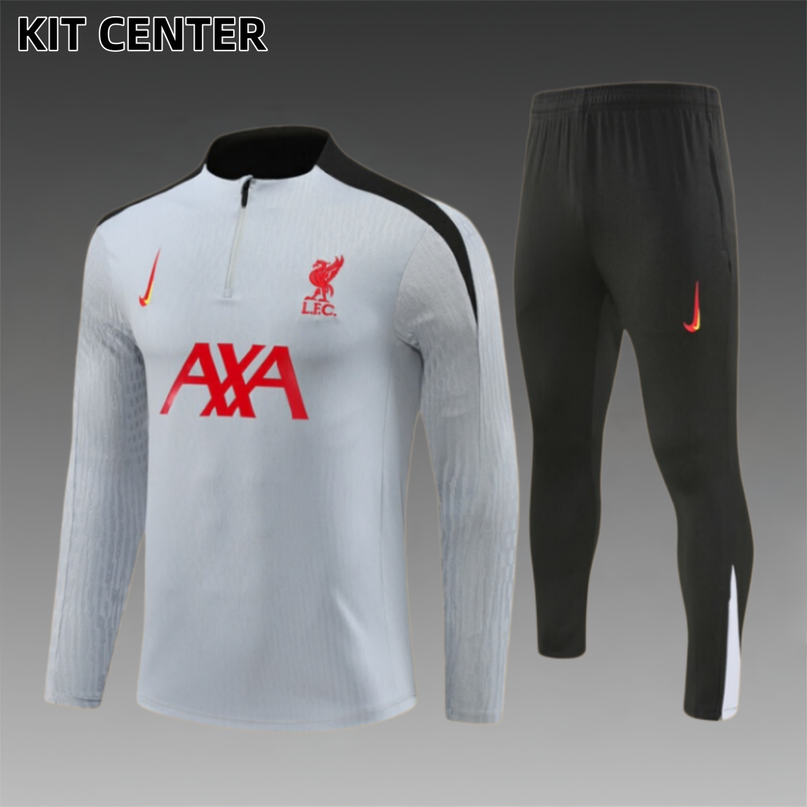 24/25 Liverpool Gray with black Half Zip Training Kit (Adult Kids Kit)