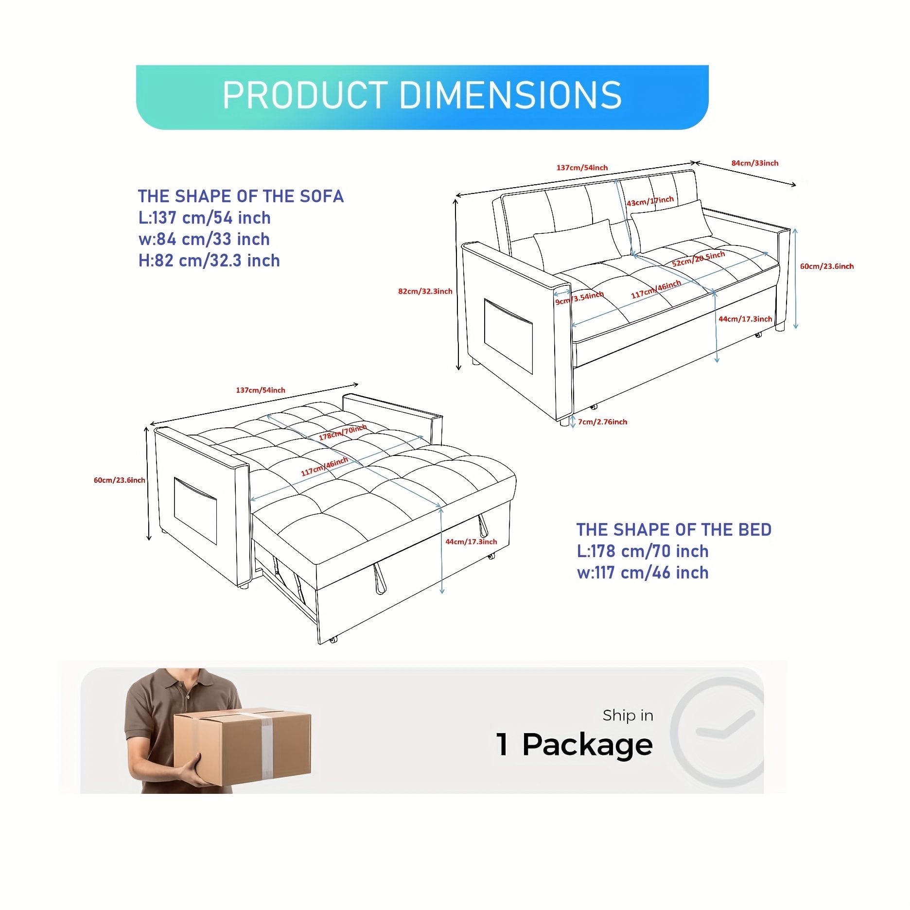 54inch Velvet 3-in-1 Convertible Sleeper Sofa Bed, Living Room Sofa Bed with Side Pocket| Adjustable backrest| Velvet fabric| Pull-out sofa| Likes to sit on the sofa| Sectional sofa bed| 2-seater sofa bed