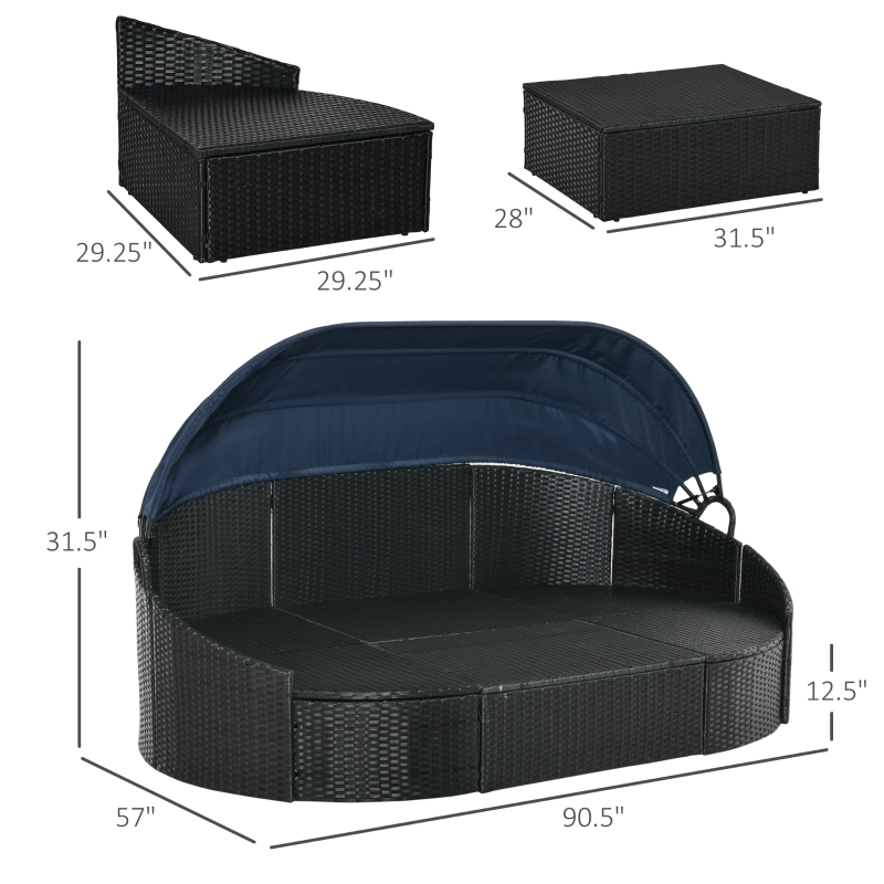 4 PC Patio Wicker Lounge Set, Outdoor Rattan Modular Garden Round Daybed Set