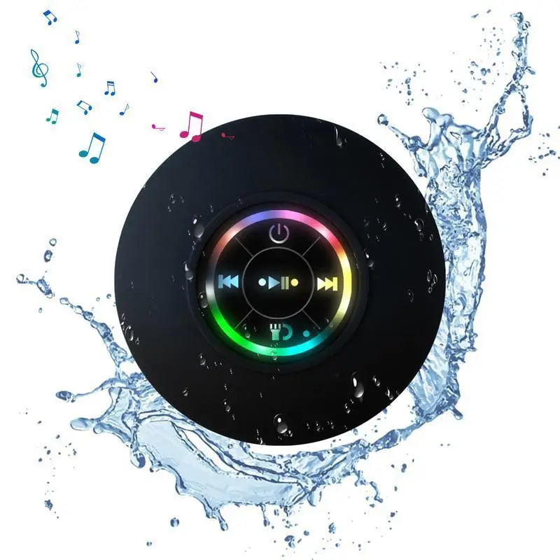 Waterproof Bluetooth Shower Speaker with Suction Cup & RGB LED Light, USB-C Rechargeable Portable Wireless Speaker, Hands Free Call for Bathroom Pool Beach