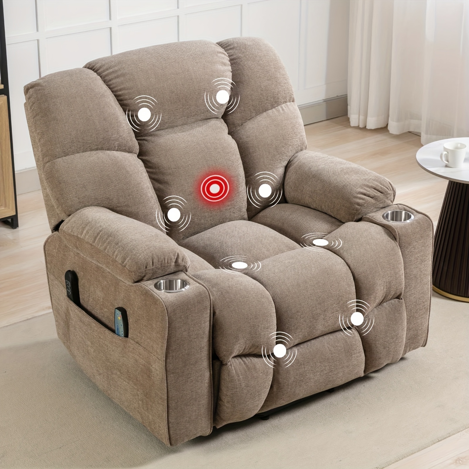 Large dual-motor electric lift recliner with heating and massage functions, a comfortable electric lift recliner designed for the elderly, zero-gravity recliner equipped with 2 cup holders and a phone pocket, gray