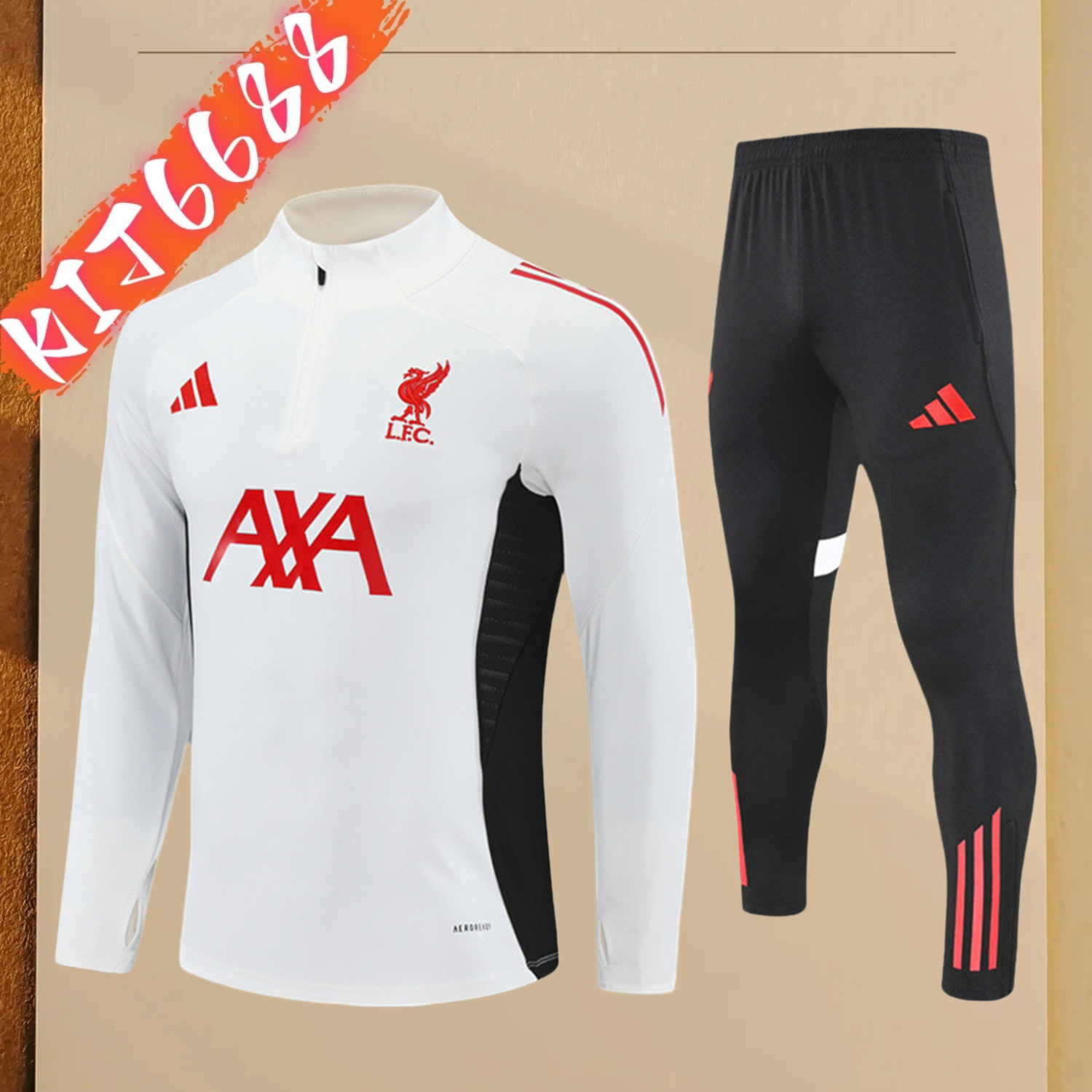 2025/2026 Liverpool White Kids Half Zip Training Clothes (Kids Kit)