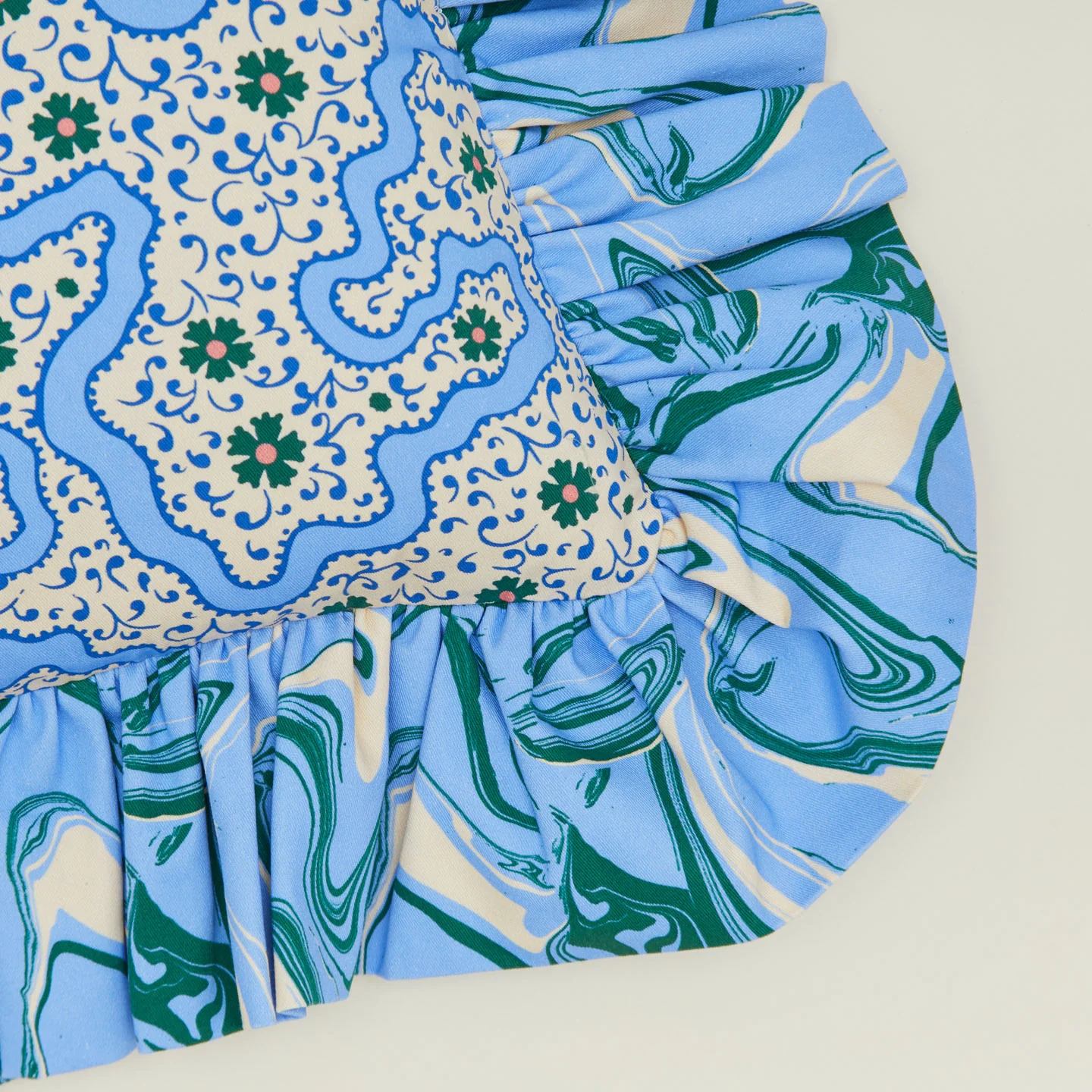 Ruffled Floral Cushion - Cornflower