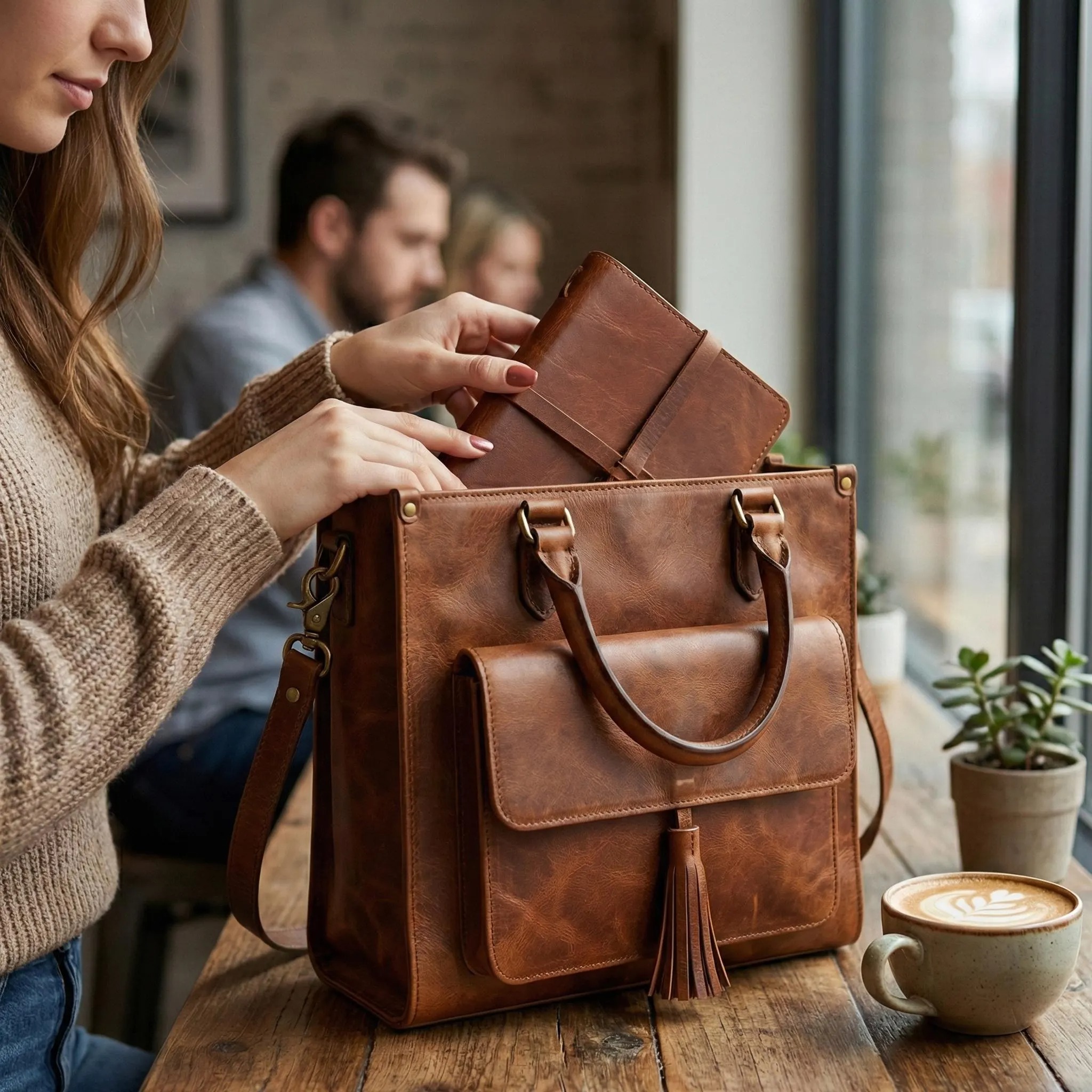 Vintage Tassel Pocket Leather Tote