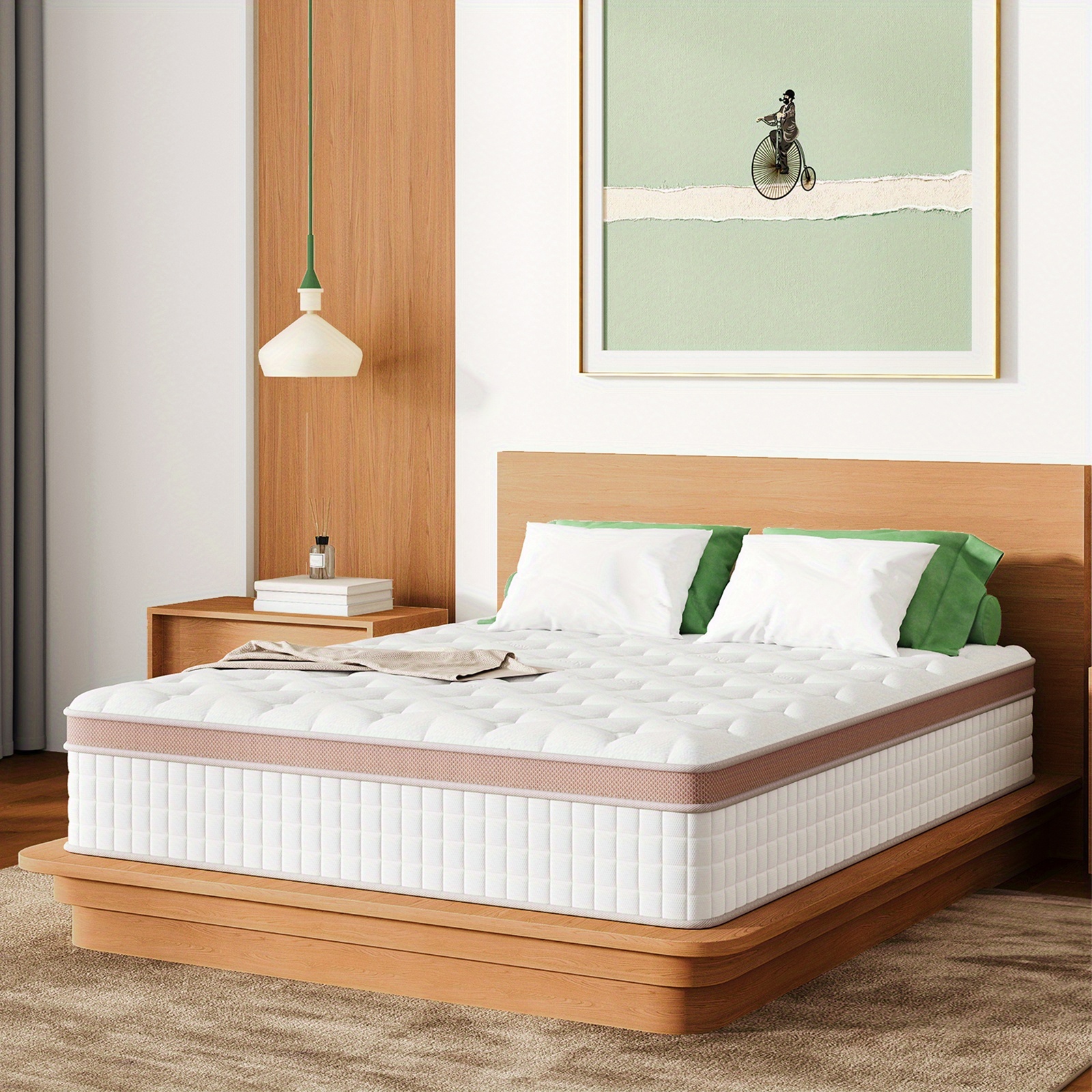 A premium hard hybrid mattress from 12inch to 14inch, European-style top luxury mattress - a combination of gel memory foam and springs, suitable for motion isolation and edge support, with a 365-night trial period